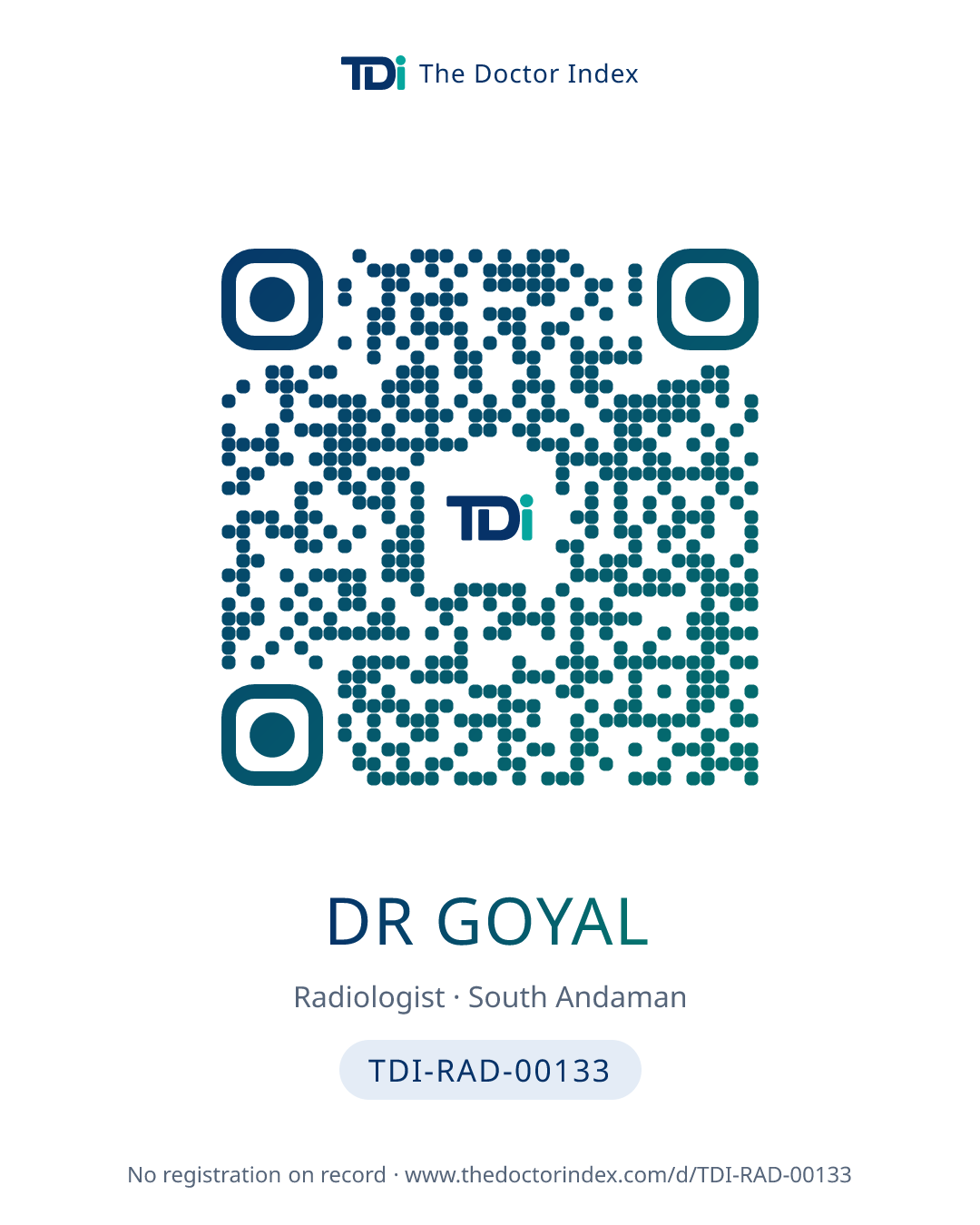 QR card for Dr Goyal, TDI-RAD-00133