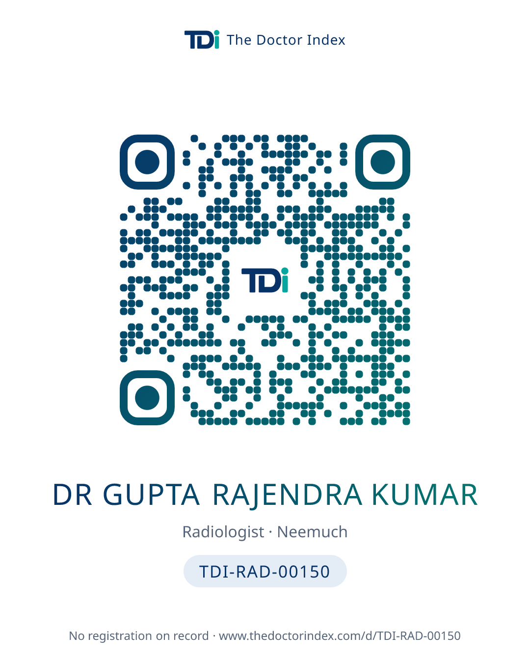 QR card for Dr Gupta Rajendra Kumar, TDI-RAD-00150