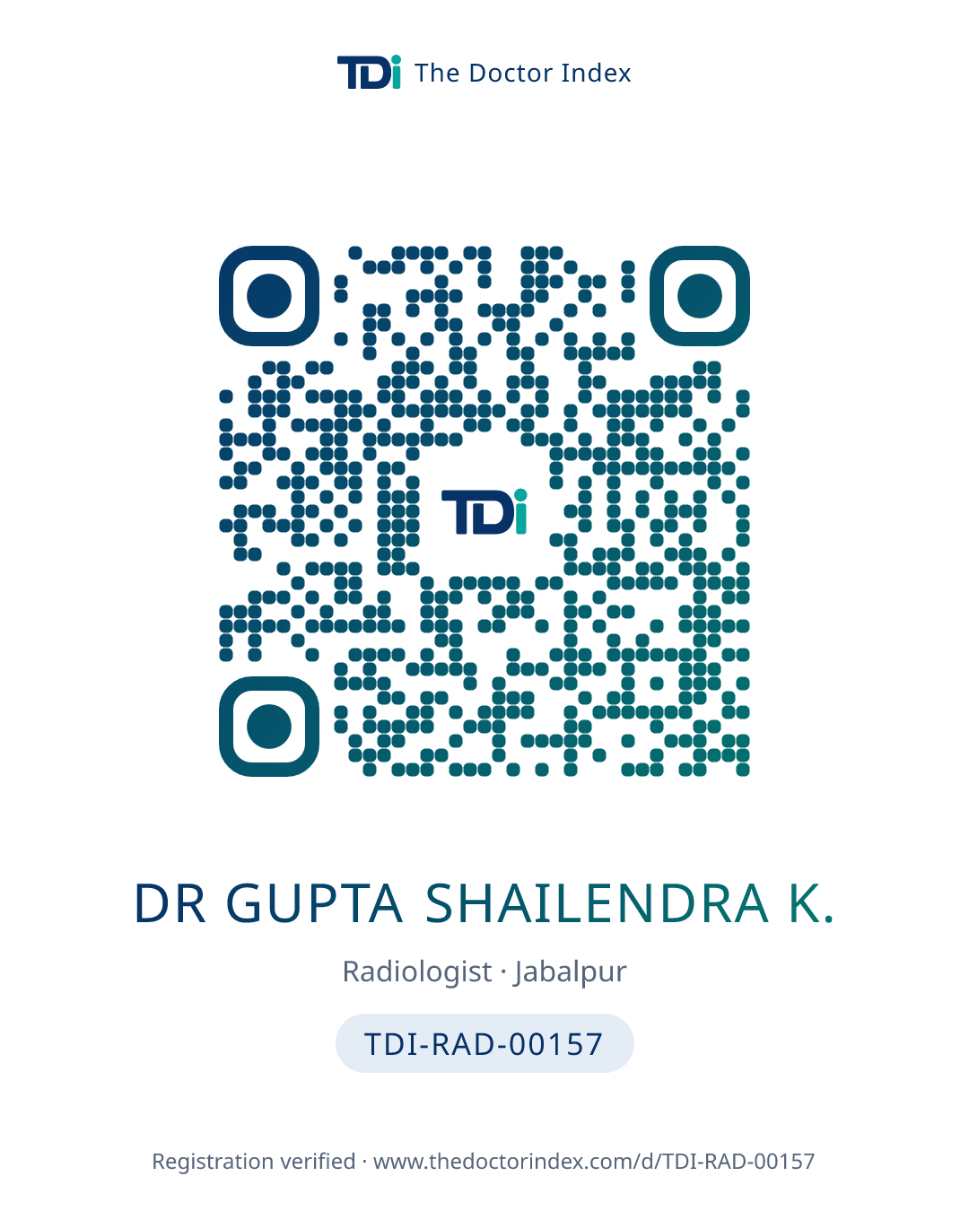 QR card for Dr Gupta Shailendra K., TDI-RAD-00157