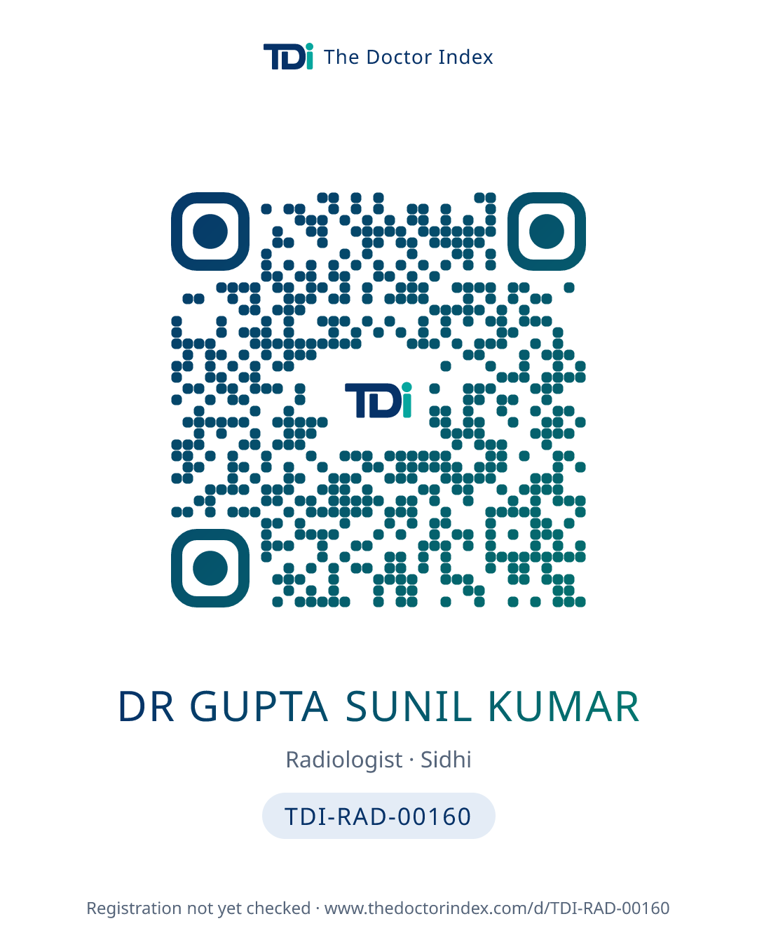 QR card for Dr Gupta Sunil Kumar, TDI-RAD-00160