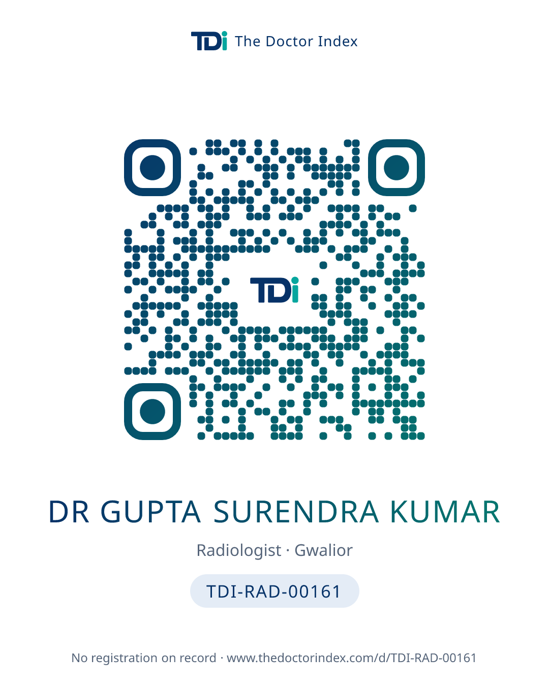 QR card for Dr Gupta Surendra Kumar, TDI-RAD-00161