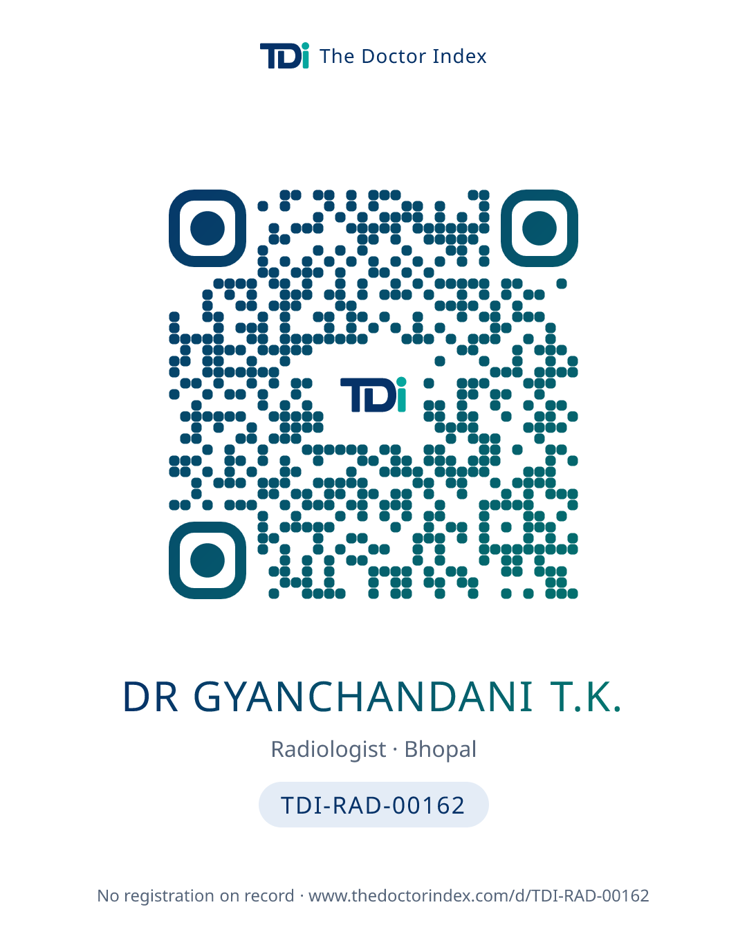 QR card for Dr Gyanchandani T.K., TDI-RAD-00162