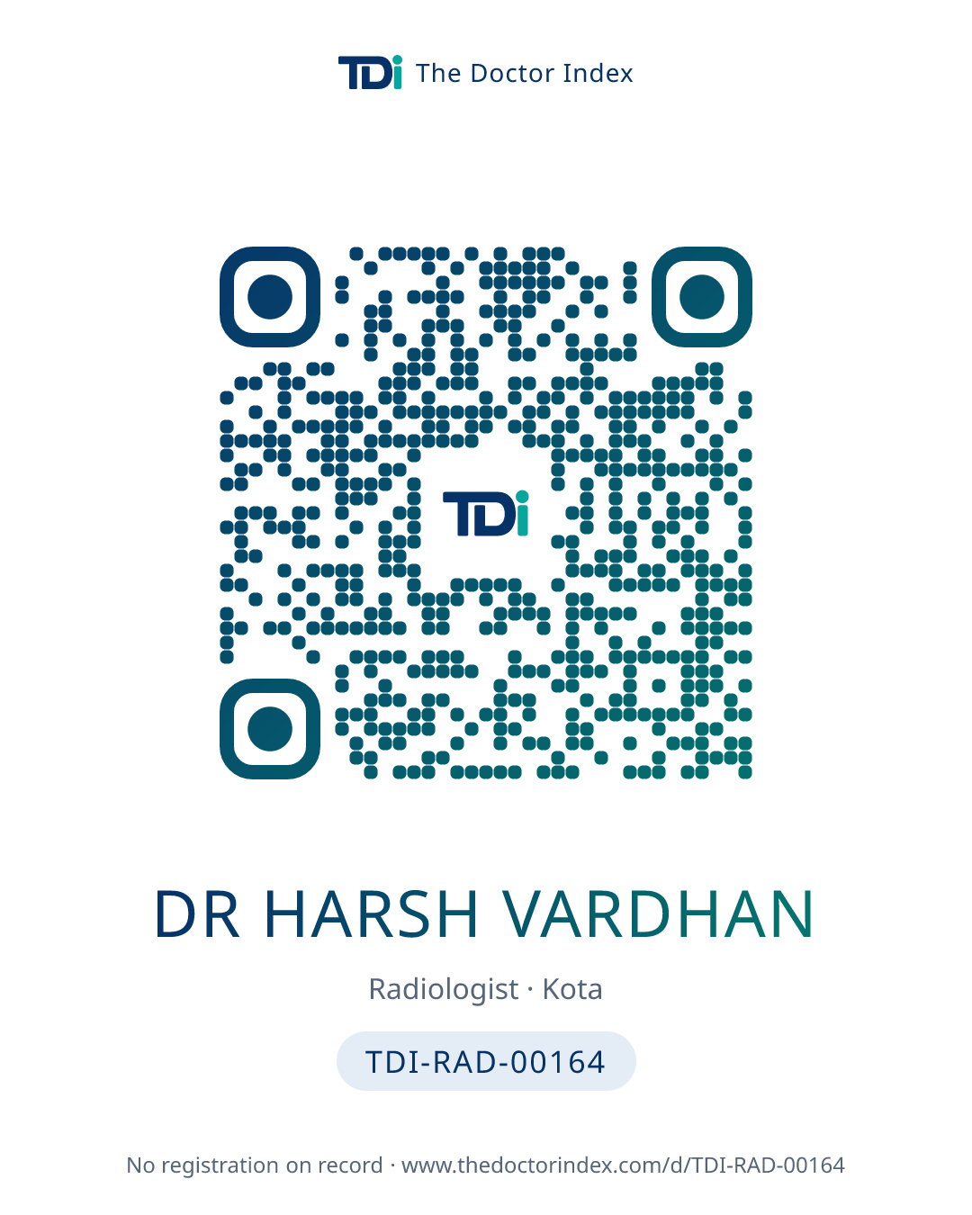 QR card for Dr Harsh Vardhan, TDI-RAD-00164
