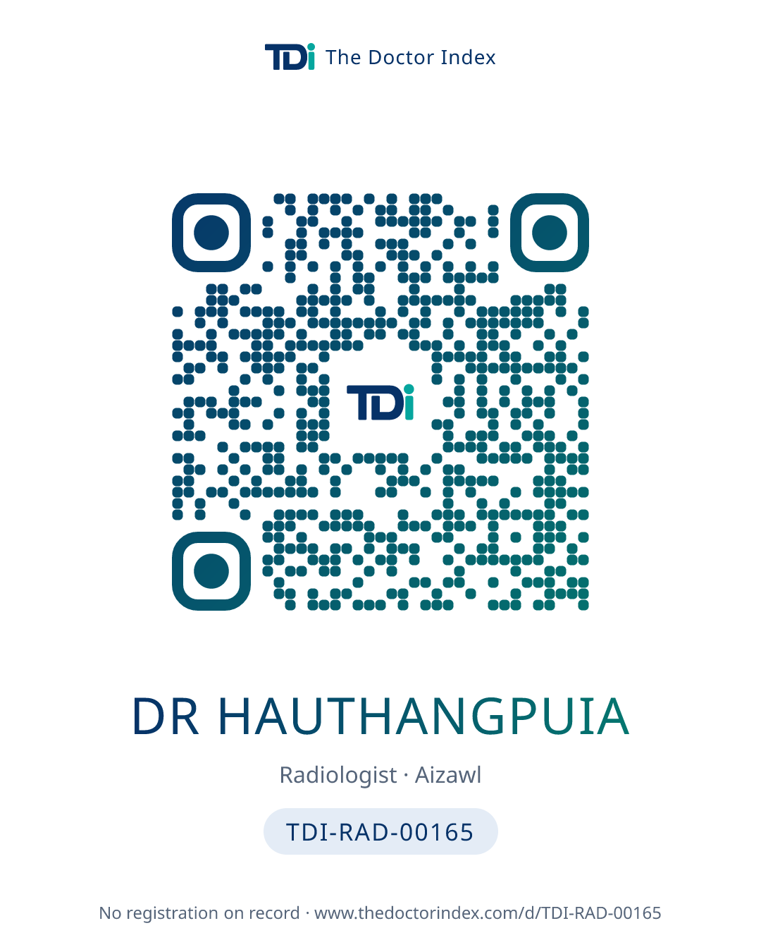 QR card for Dr Hauthangpuia, TDI-RAD-00165