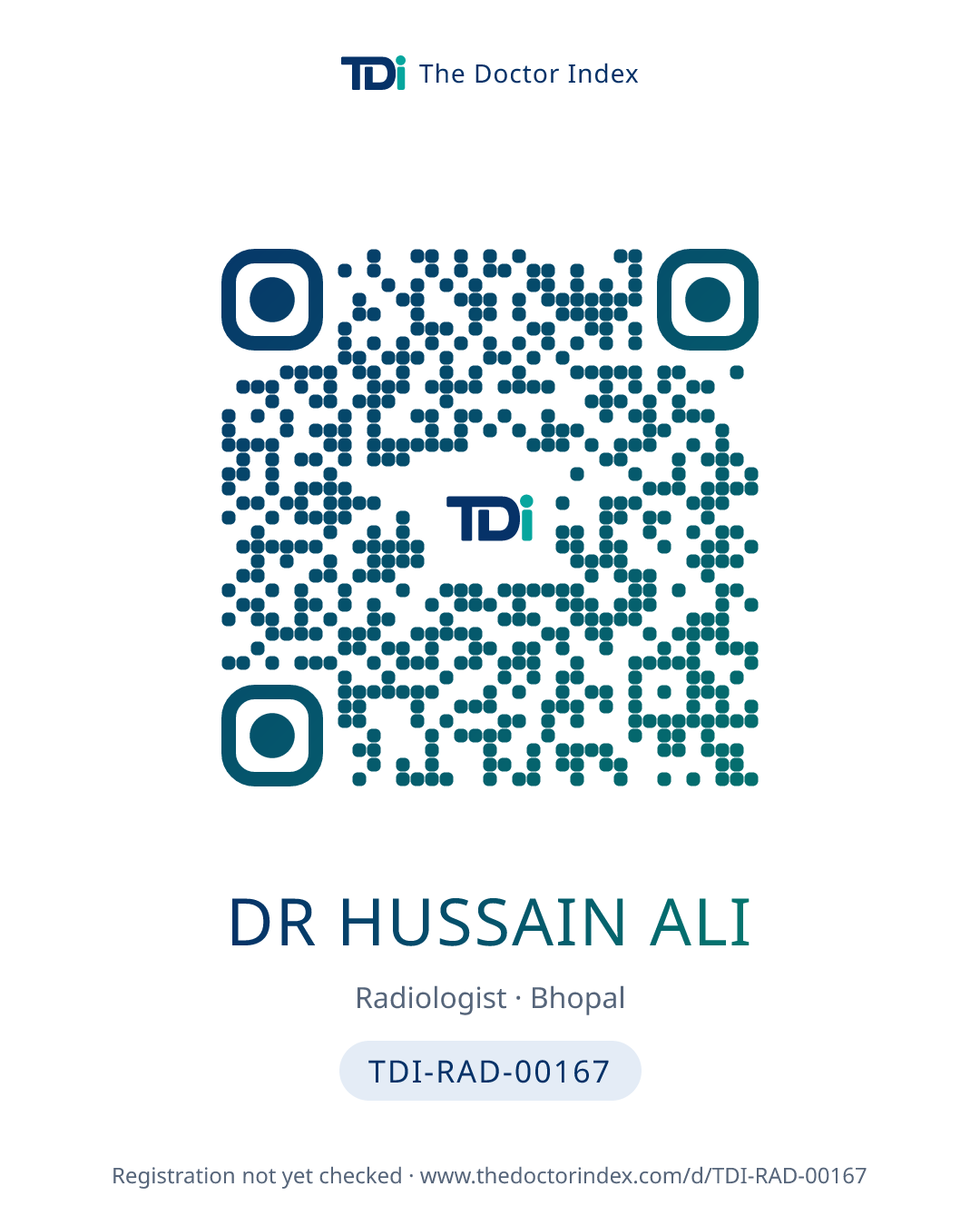 QR card for Dr Hussain Ali, TDI-RAD-00167
