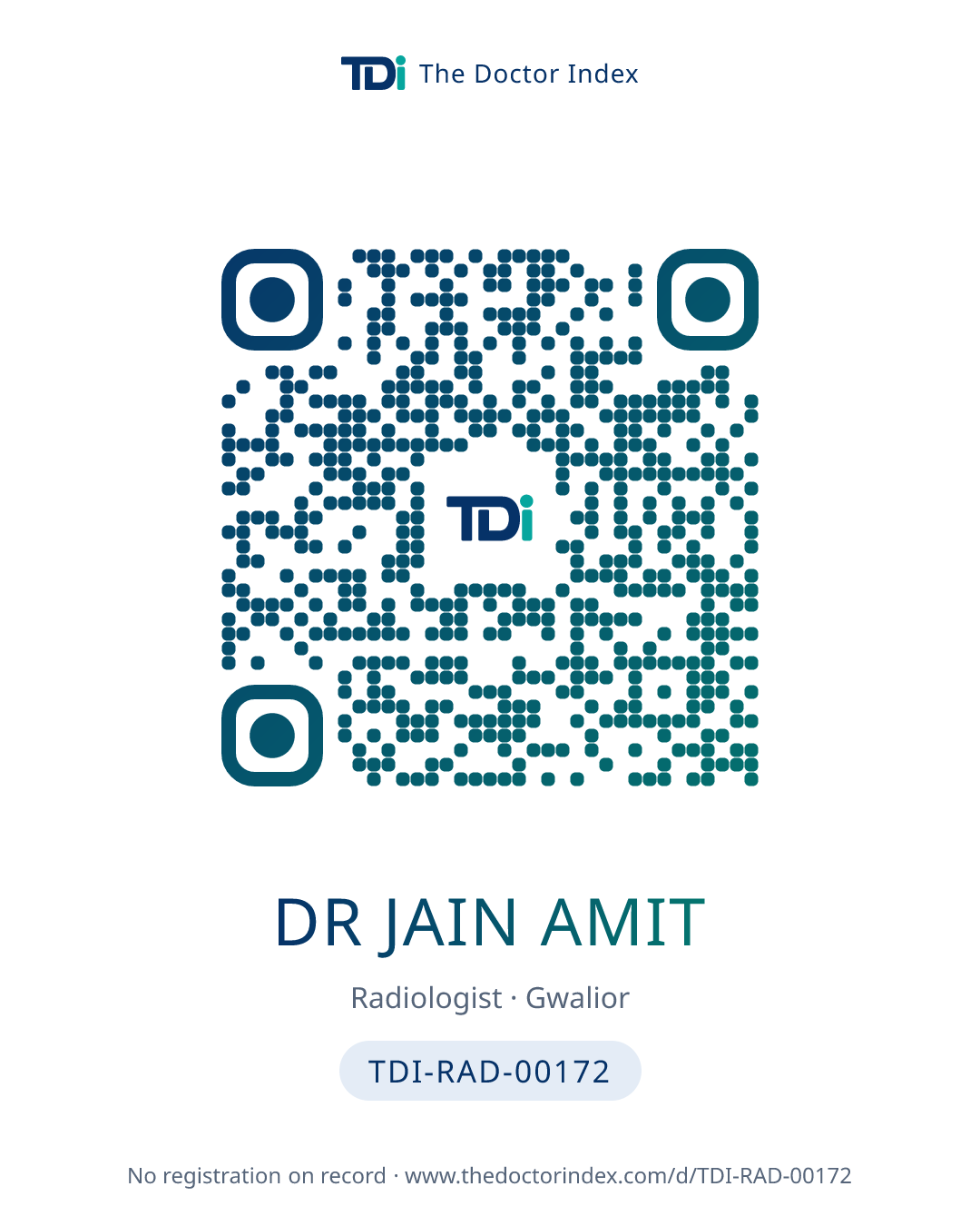 QR card for Dr Jain Amit, TDI-RAD-00172