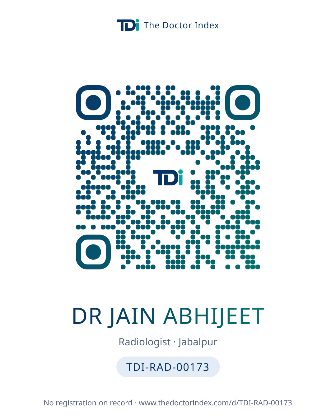 QR card for Dr Jain Abhijeet, TDI-RAD-00173