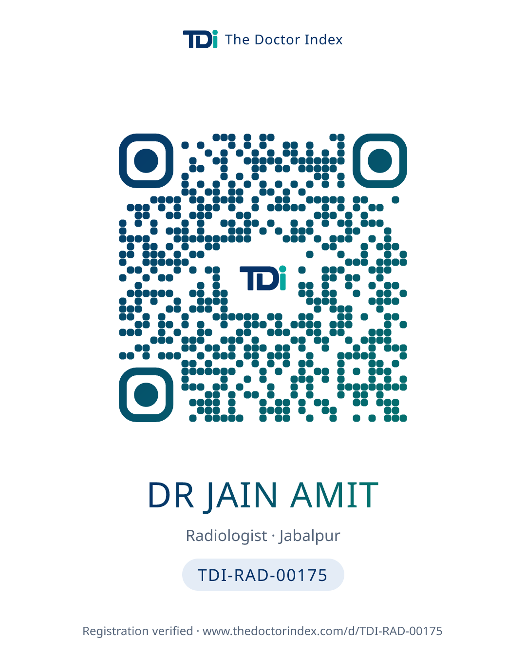 QR card for Dr Jain Amit, TDI-RAD-00175