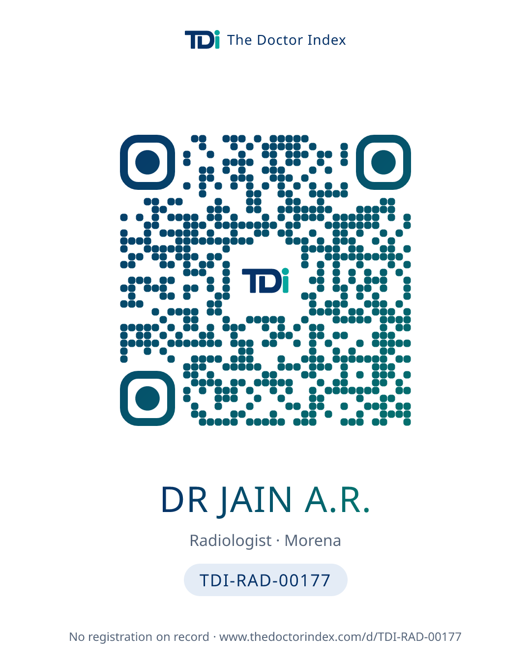 QR card for Dr Jain A.R., TDI-RAD-00177