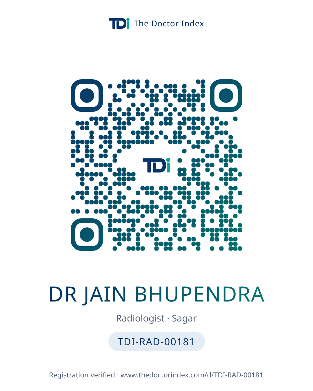 QR card for Dr Jain Bhupendra, TDI-RAD-00181