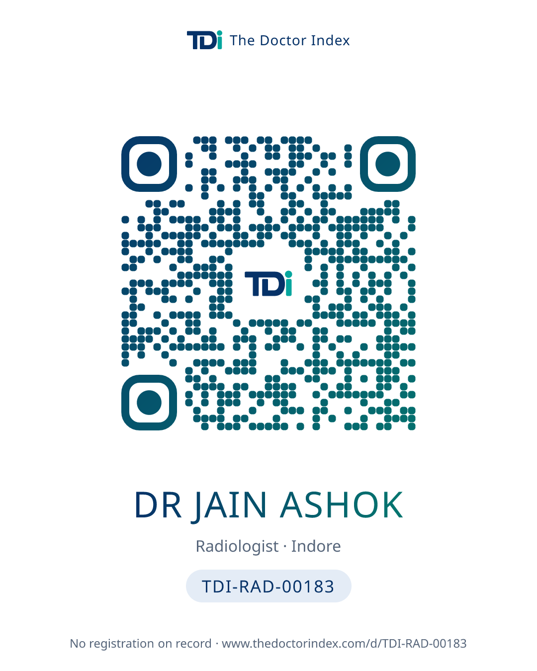 QR card for Dr Jain Ashok, TDI-RAD-00183