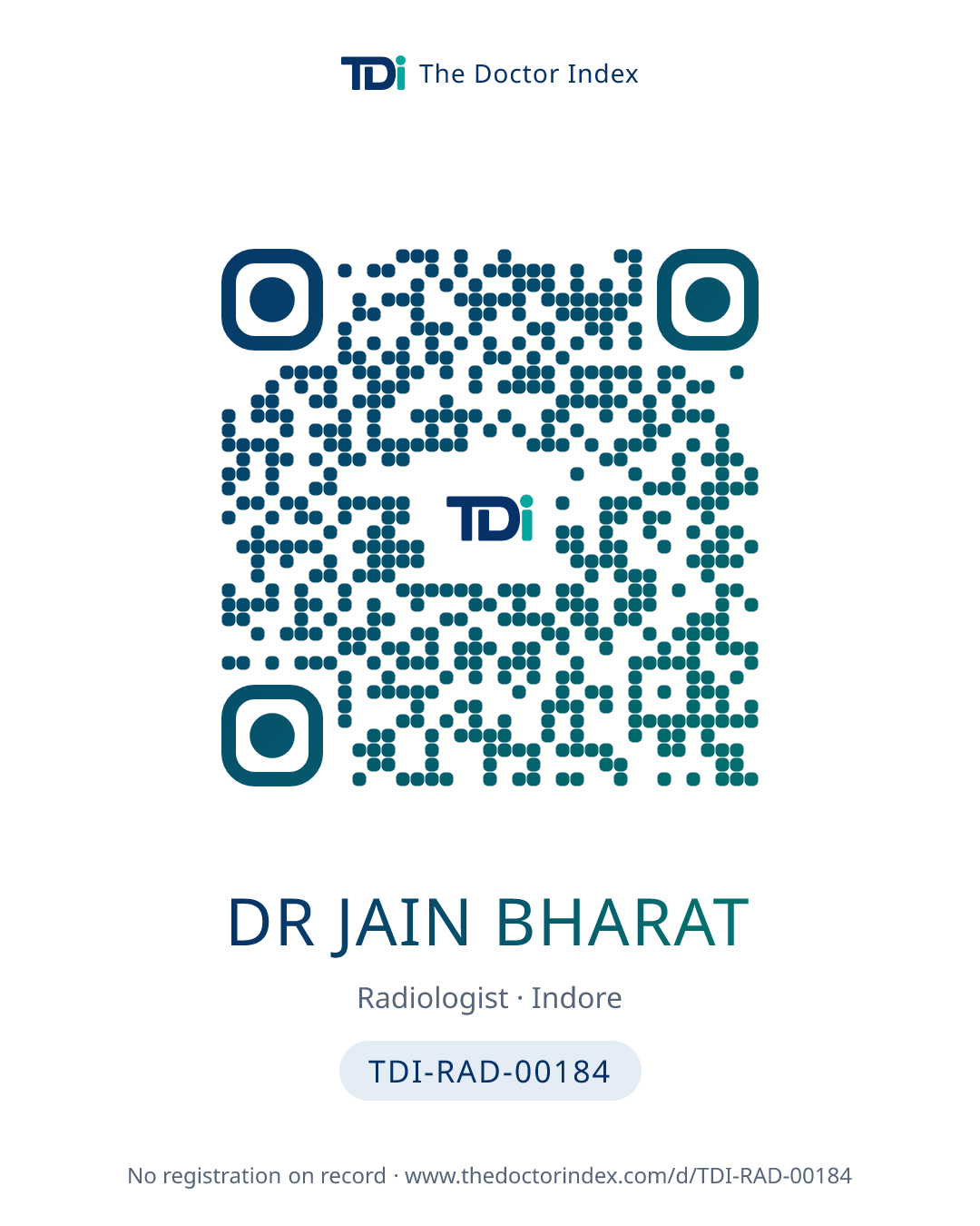 QR card for Dr Jain Bharat, TDI-RAD-00184