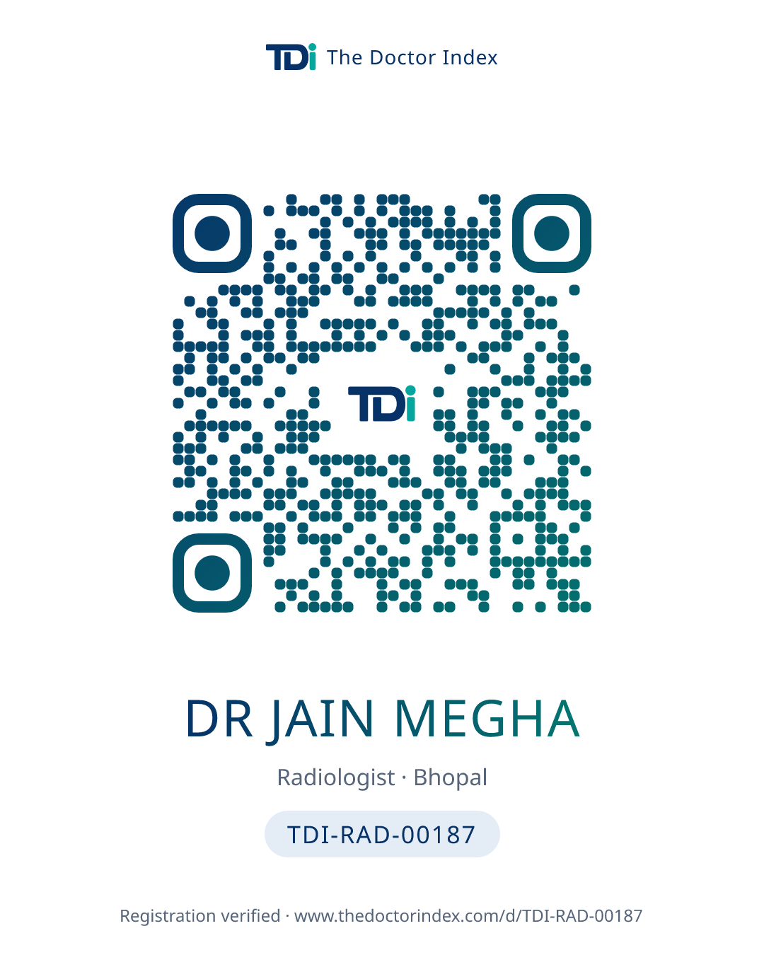 QR card for Dr Jain Megha, TDI-RAD-00187