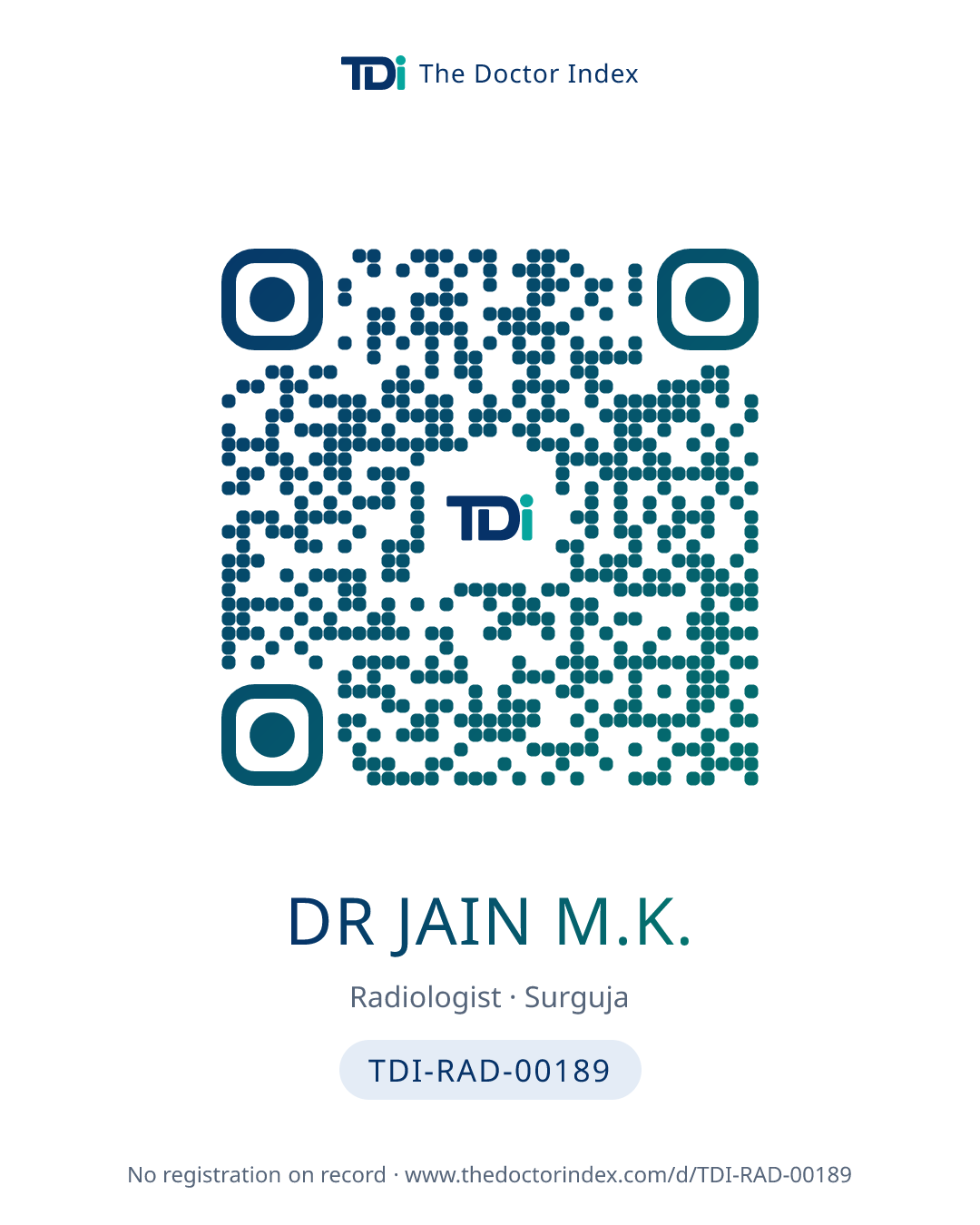 QR card for Dr Jain M.K., TDI-RAD-00189