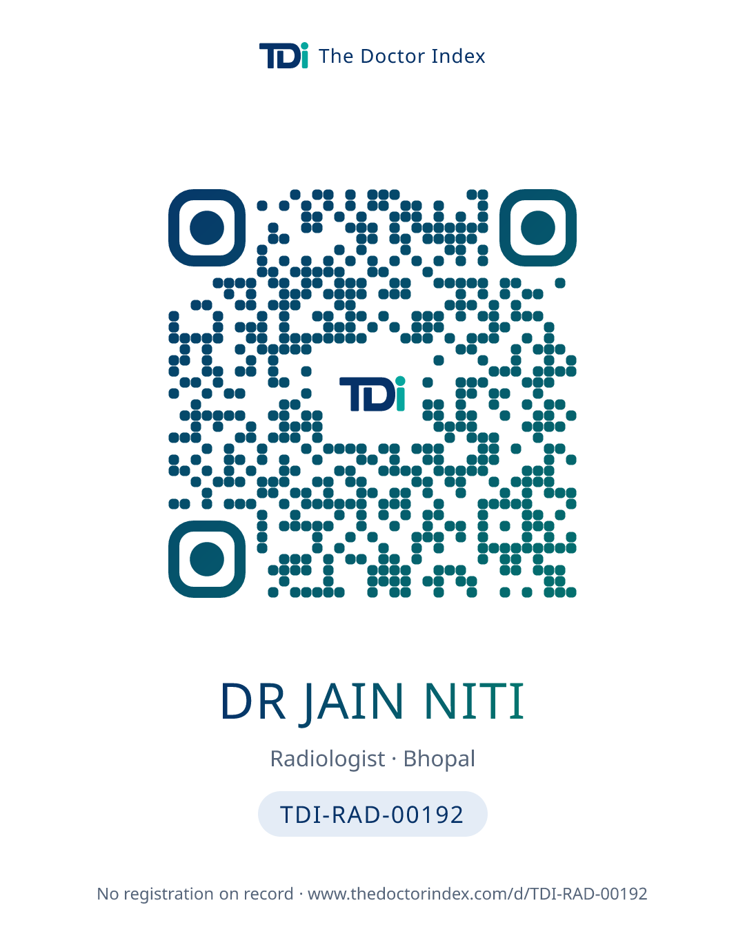 QR card for Dr Jain Niti, TDI-RAD-00192