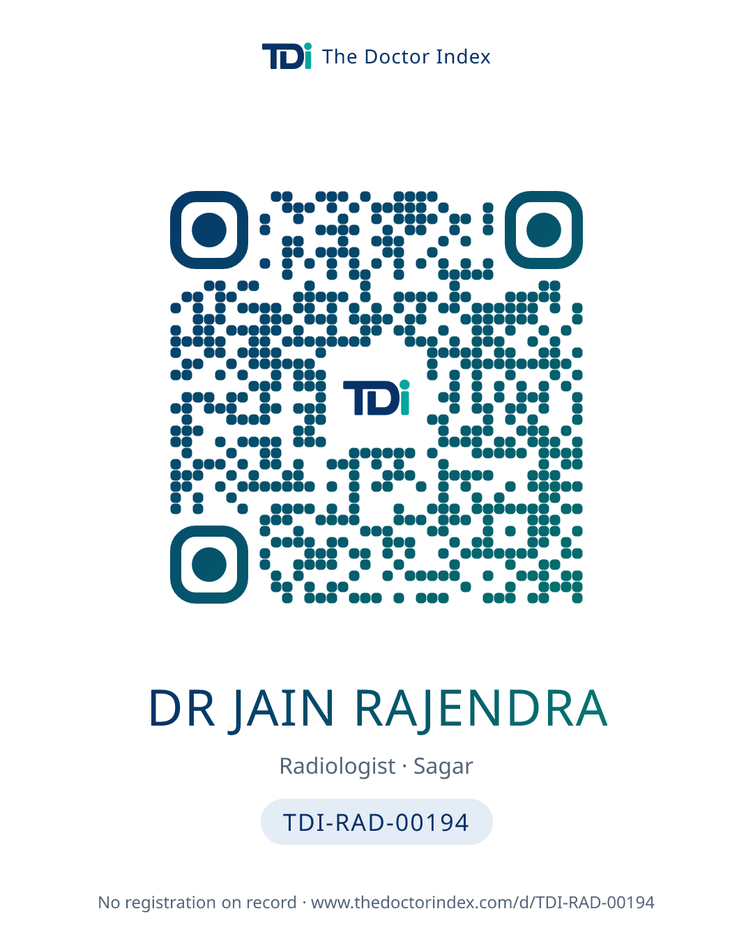 QR card for Dr Jain Rajendra, TDI-RAD-00194