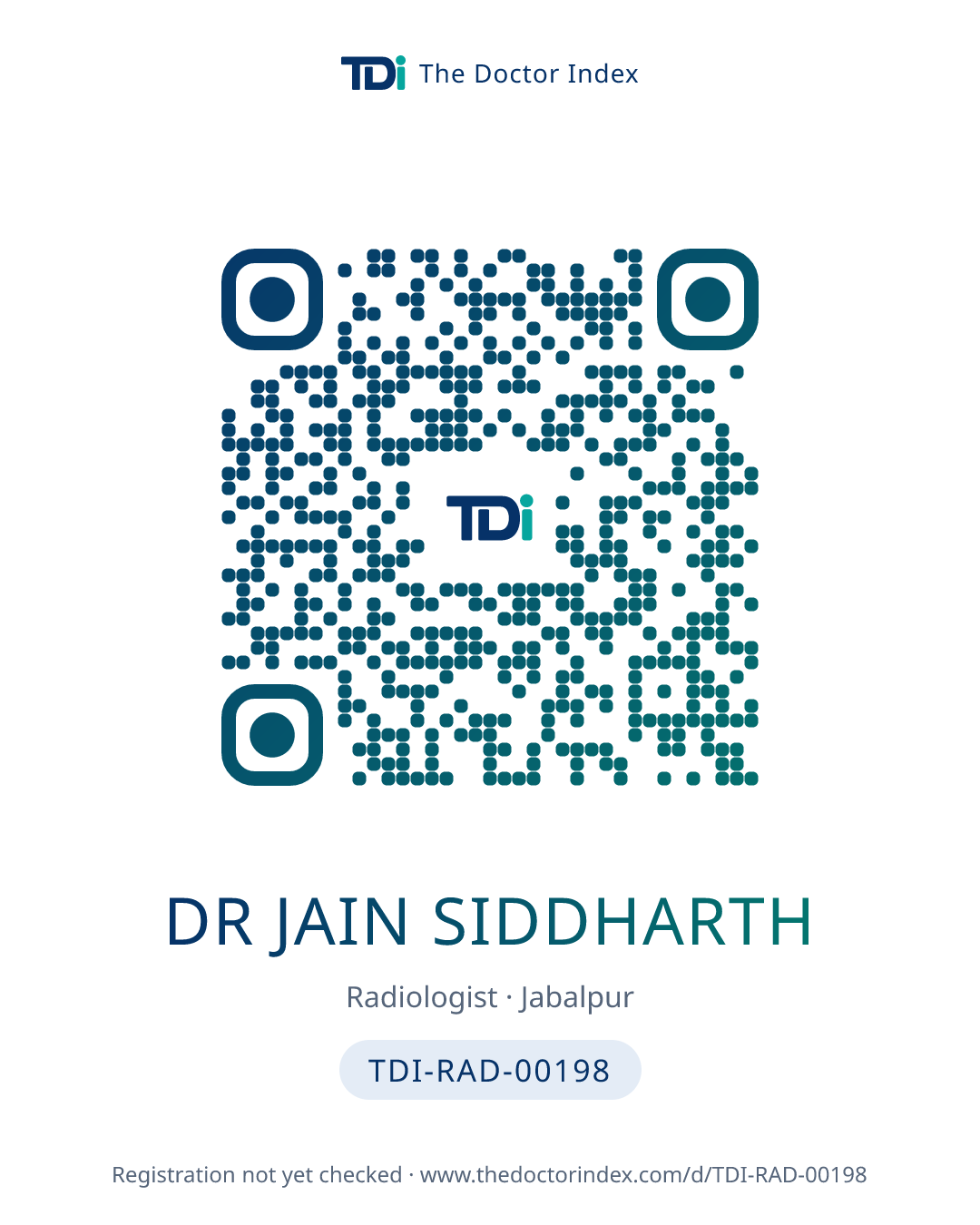 QR card for Dr Jain Siddharth, TDI-RAD-00198