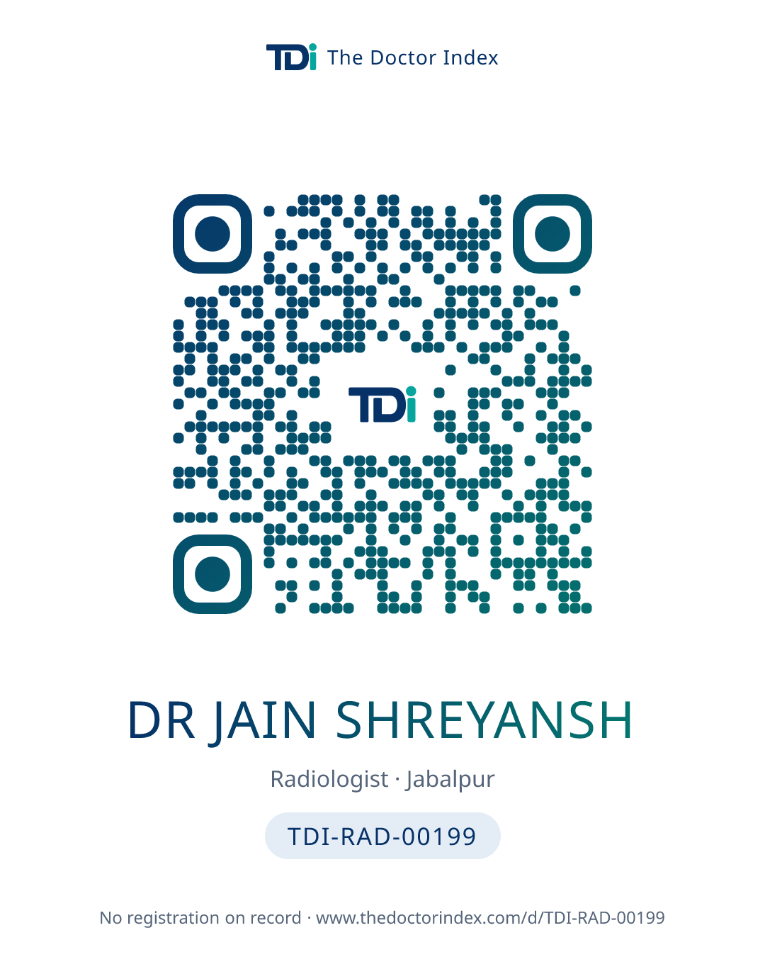 QR card for Dr Jain Shreyansh, TDI-RAD-00199