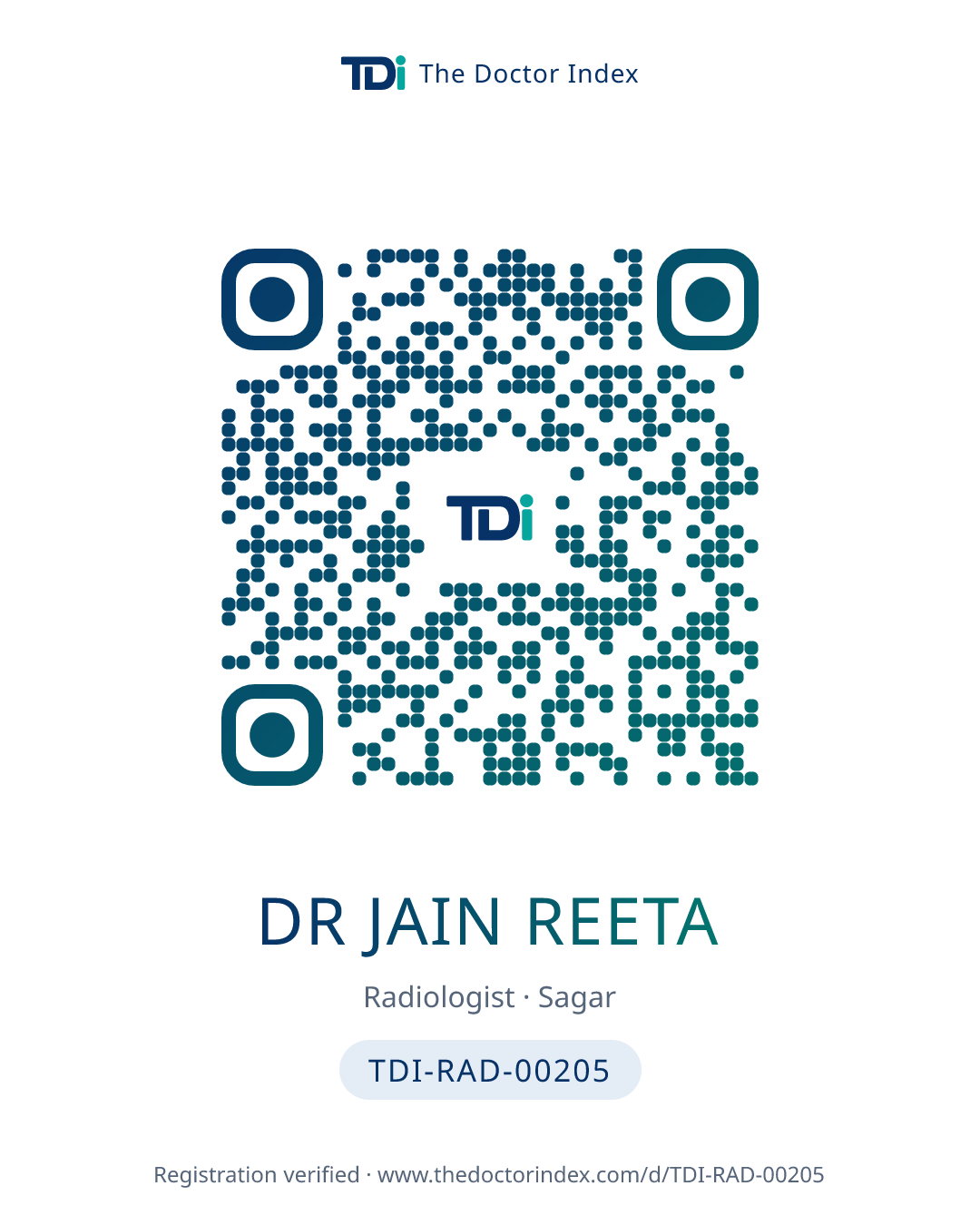 QR card for Dr Jain Reeta, TDI-RAD-00205