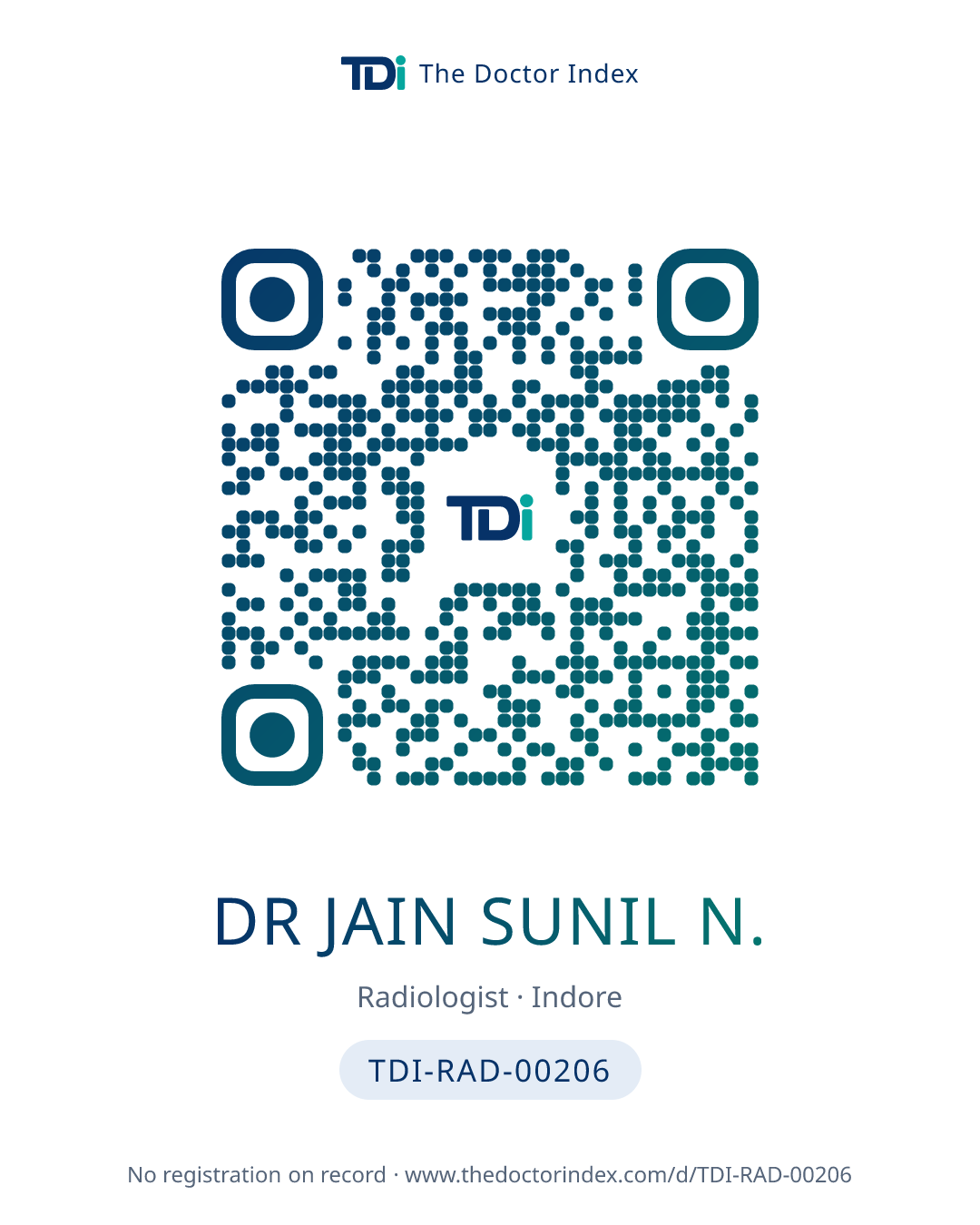 QR card for Dr Jain Sunil N., TDI-RAD-00206
