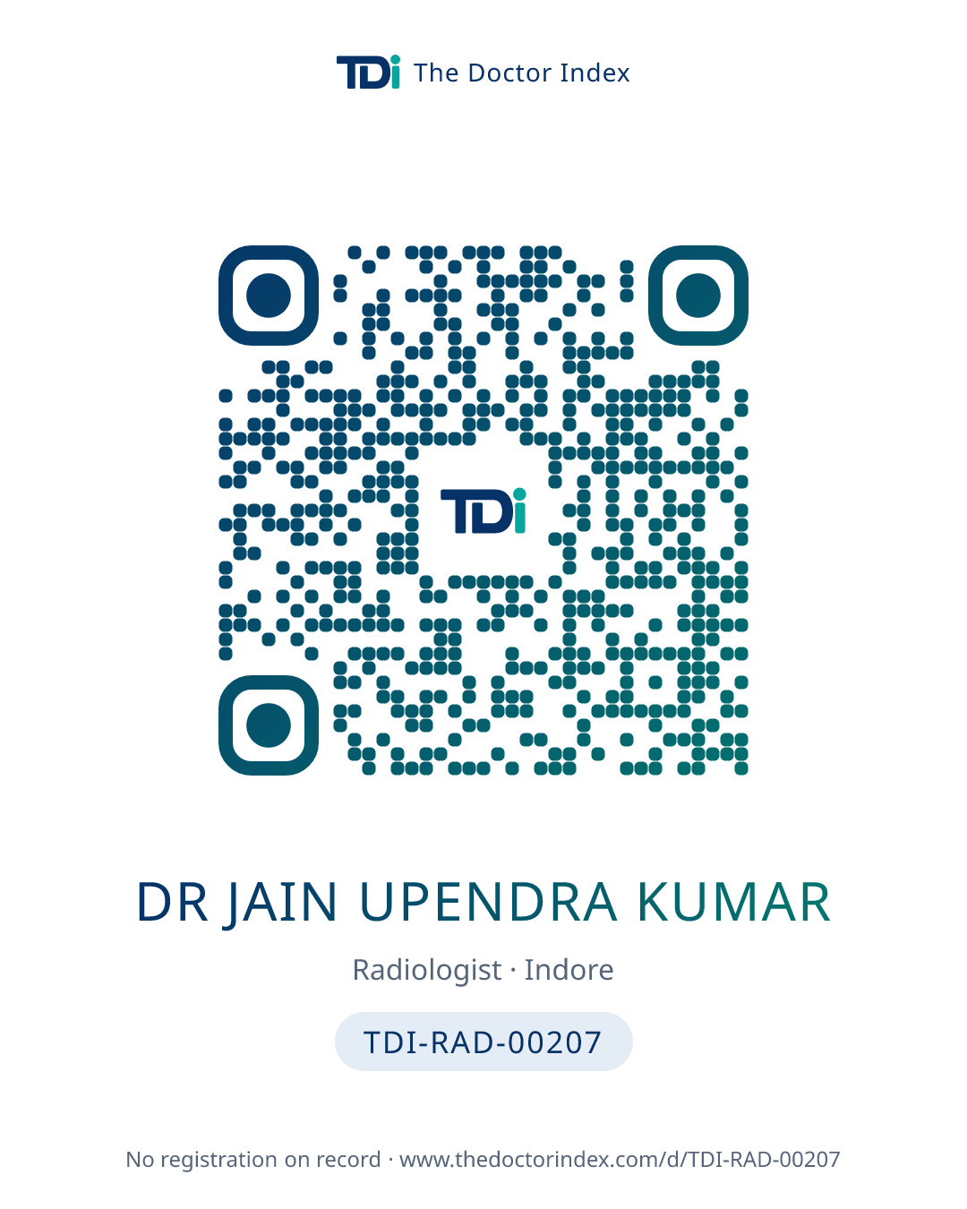 QR card for Dr Jain Upendra Kumar, TDI-RAD-00207