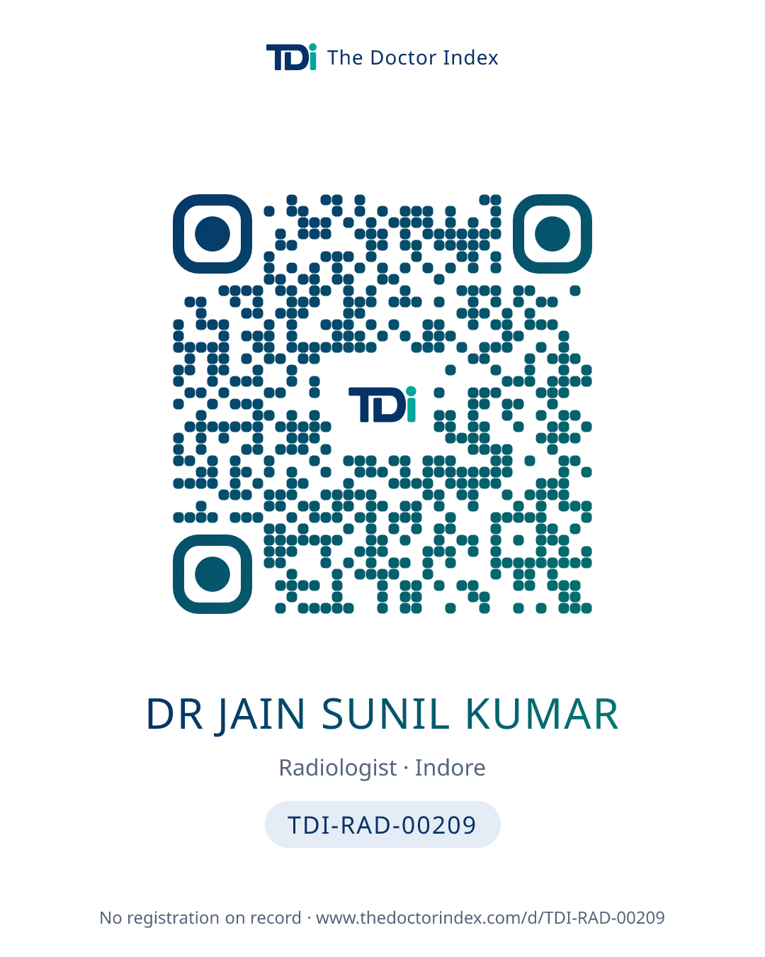 QR card for Dr Jain Sunil Kumar, TDI-RAD-00209