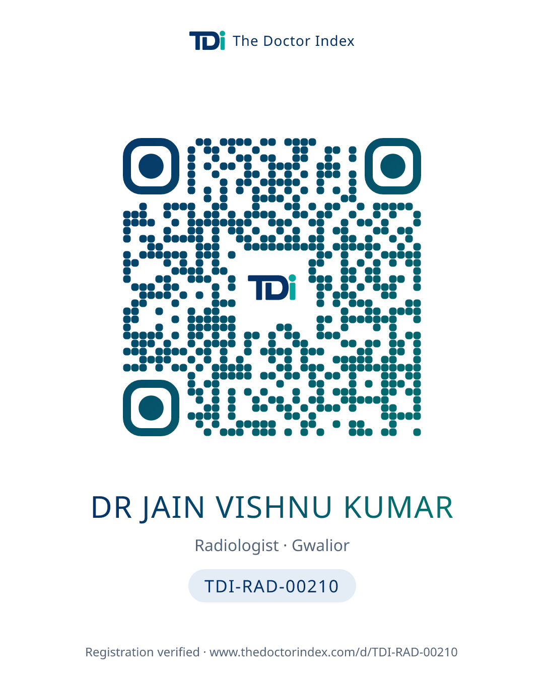 QR card for Dr Jain Vishnu Kumar, TDI-RAD-00210