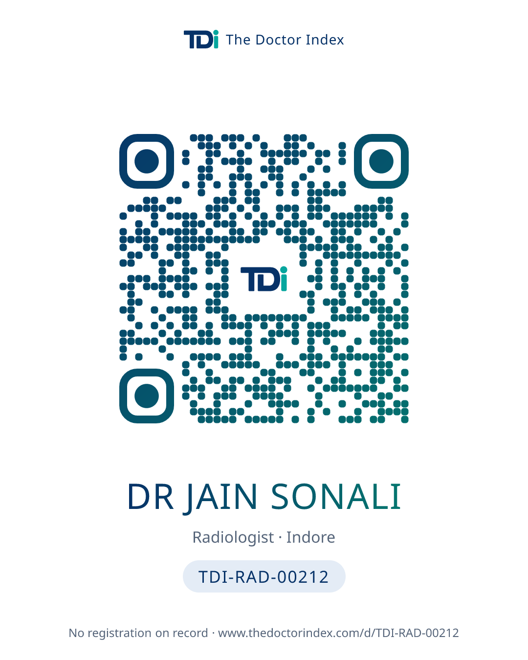 QR card for Dr Jain Sonali, TDI-RAD-00212