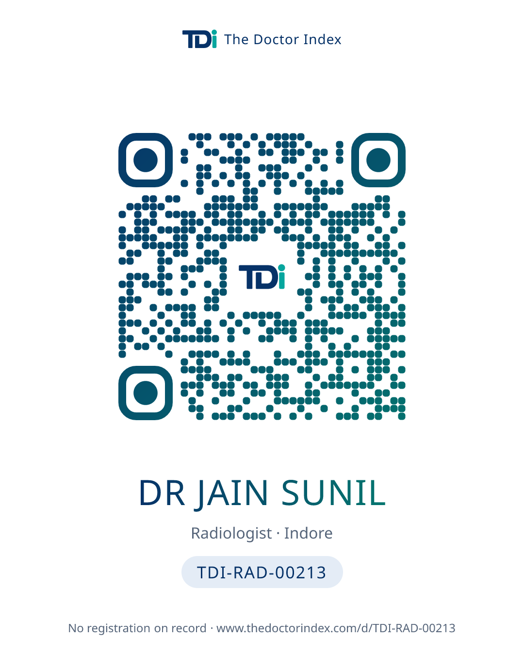 QR card for Dr Jain Sunil, TDI-RAD-00213