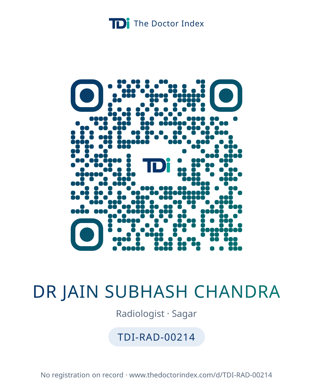 QR card for Dr Jain Subhash Chandra, TDI-RAD-00214