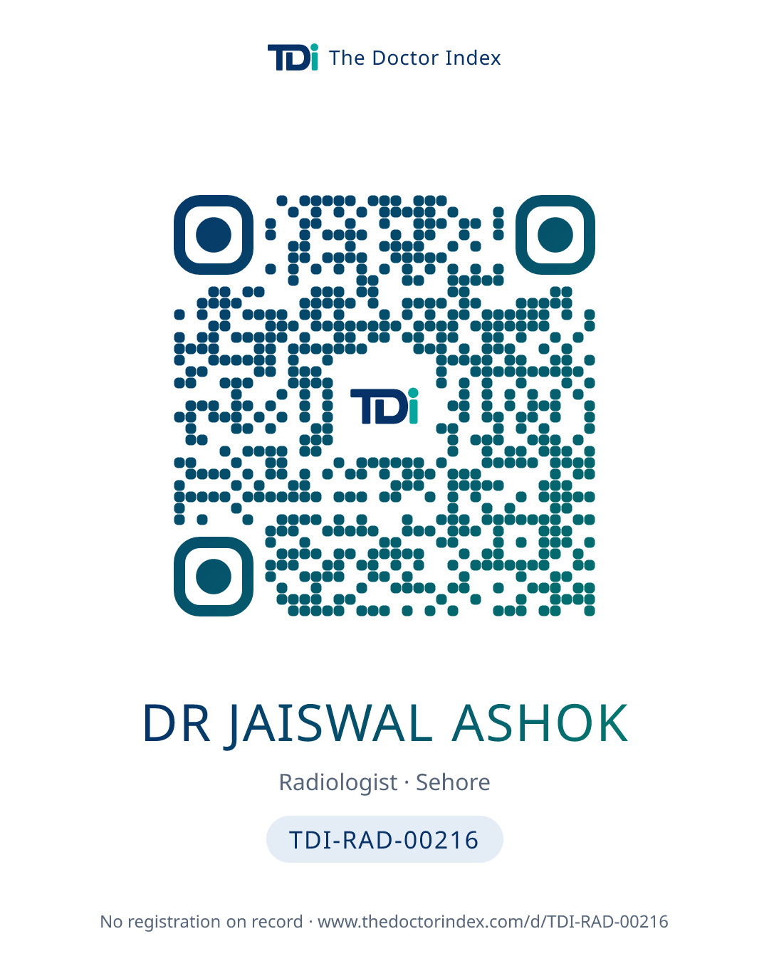 QR card for Dr Jaiswal Ashok, TDI-RAD-00216