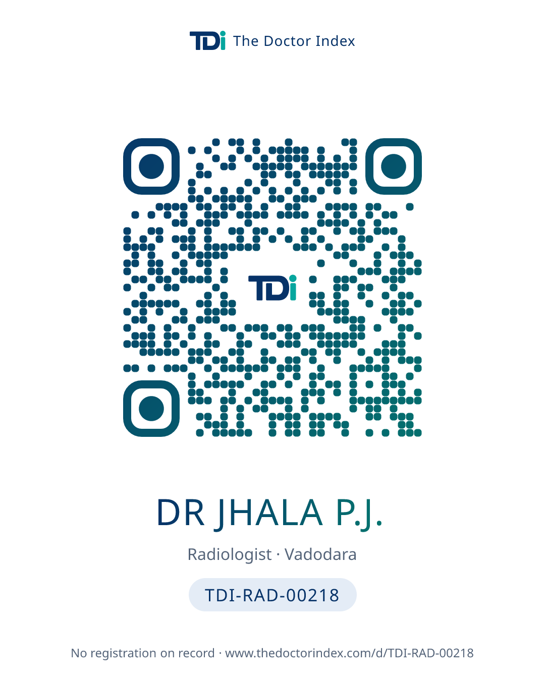 QR card for Dr Jhala P.J., TDI-RAD-00218