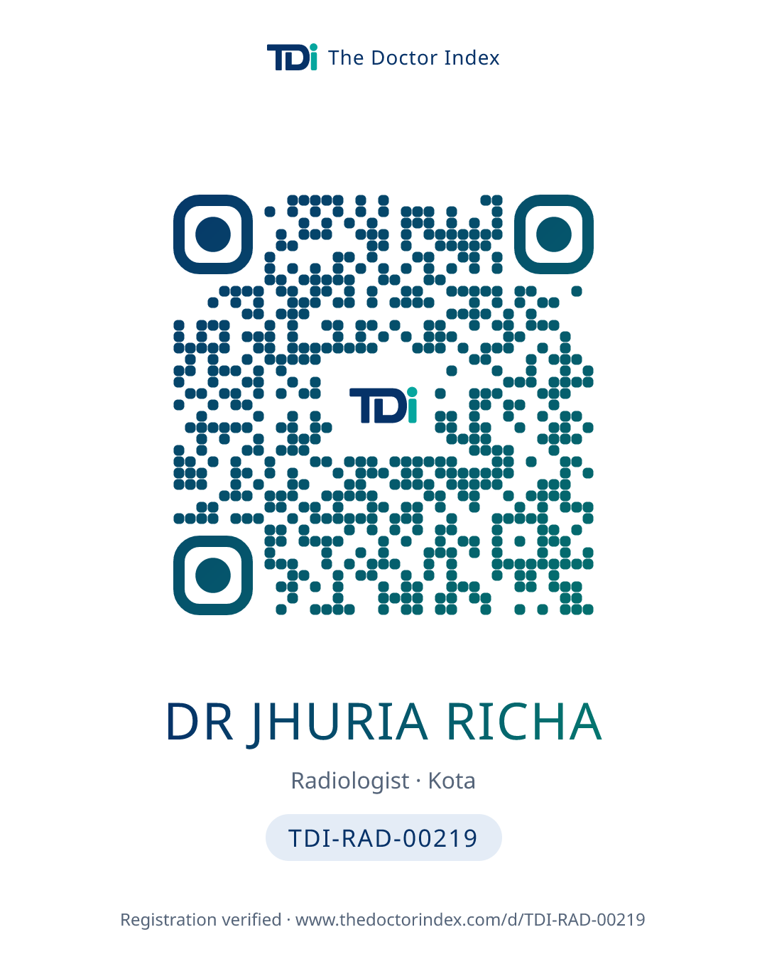 QR card for Dr Jhuria Richa, TDI-RAD-00219