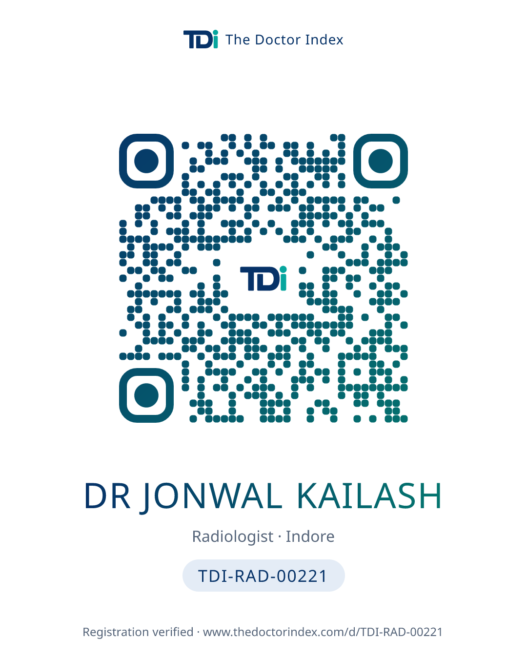 QR card for Dr Jonwal Kailash, TDI-RAD-00221