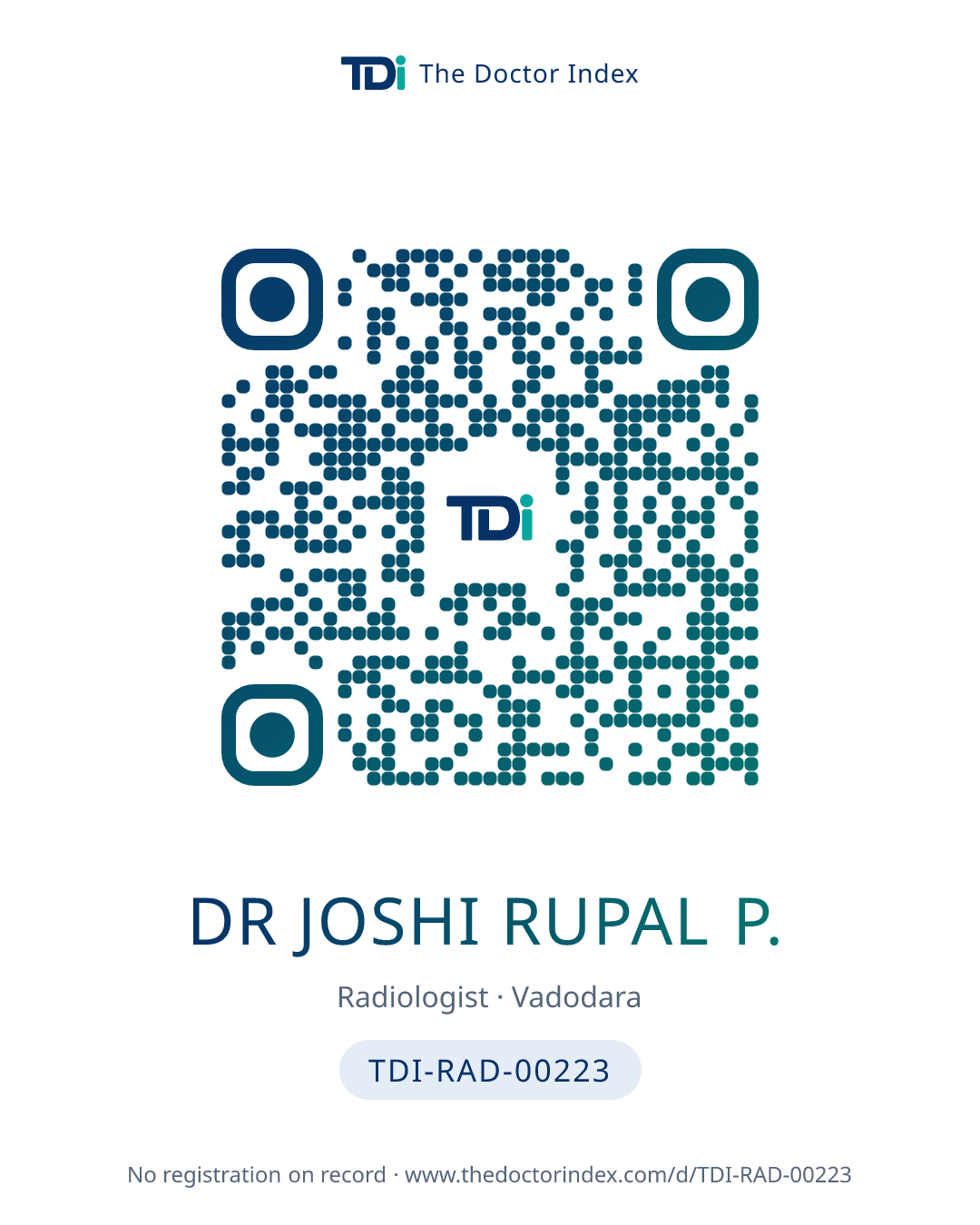 QR card for Dr Joshi Rupal P., TDI-RAD-00223