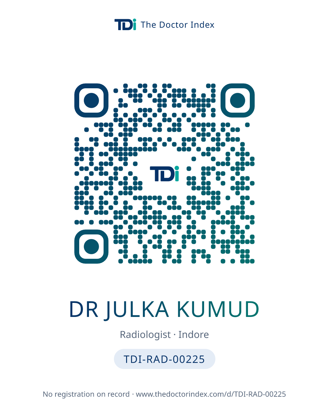 QR card for Dr Julka Kumud, TDI-RAD-00225