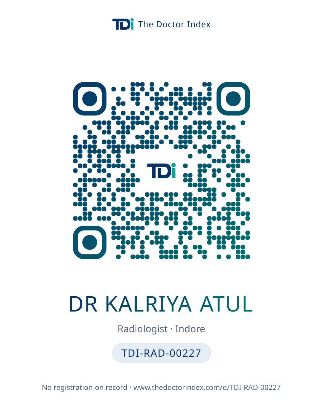 QR card for Dr Kalriya Atul, TDI-RAD-00227