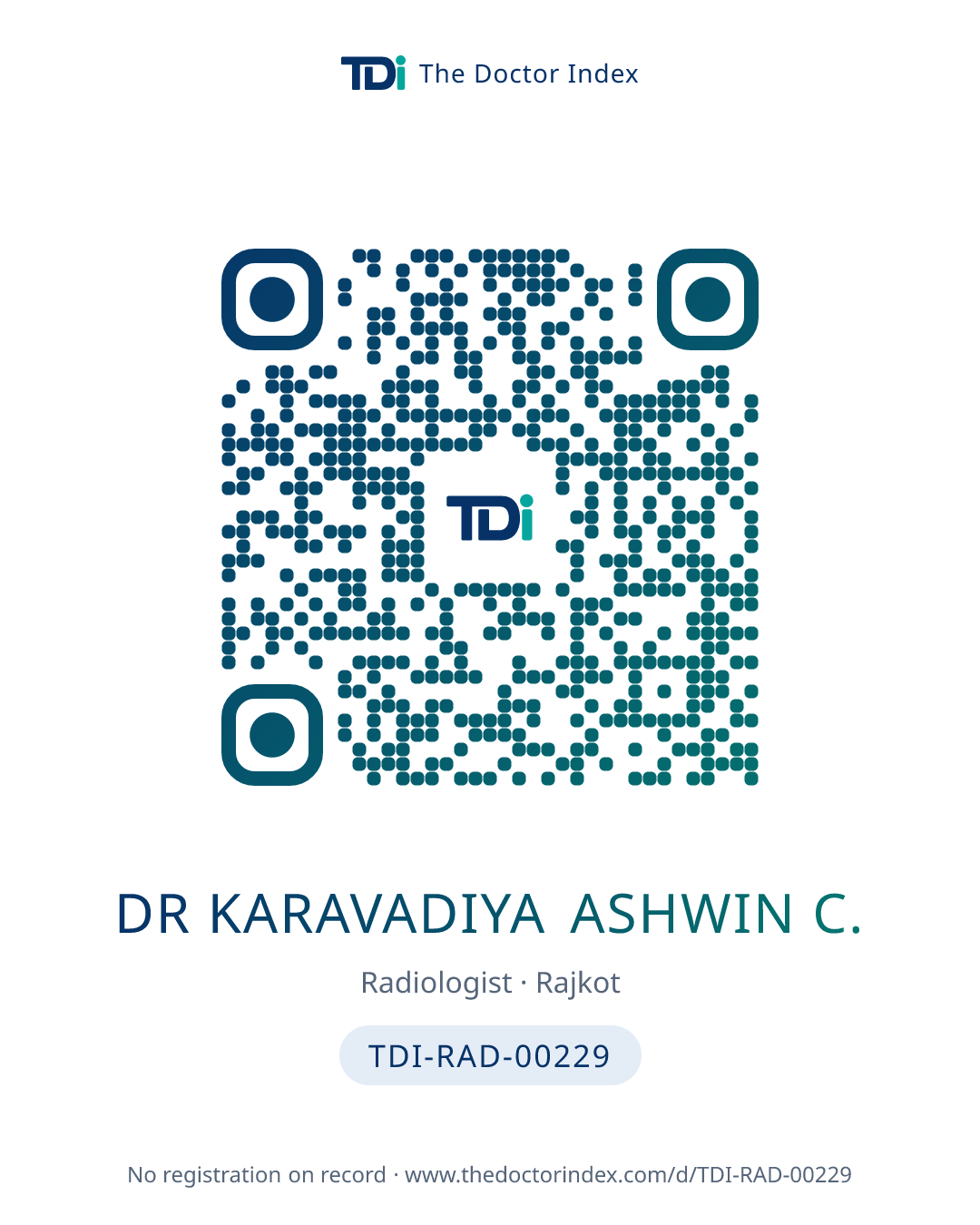 QR card for Dr Karavadiya Ashwin C., TDI-RAD-00229