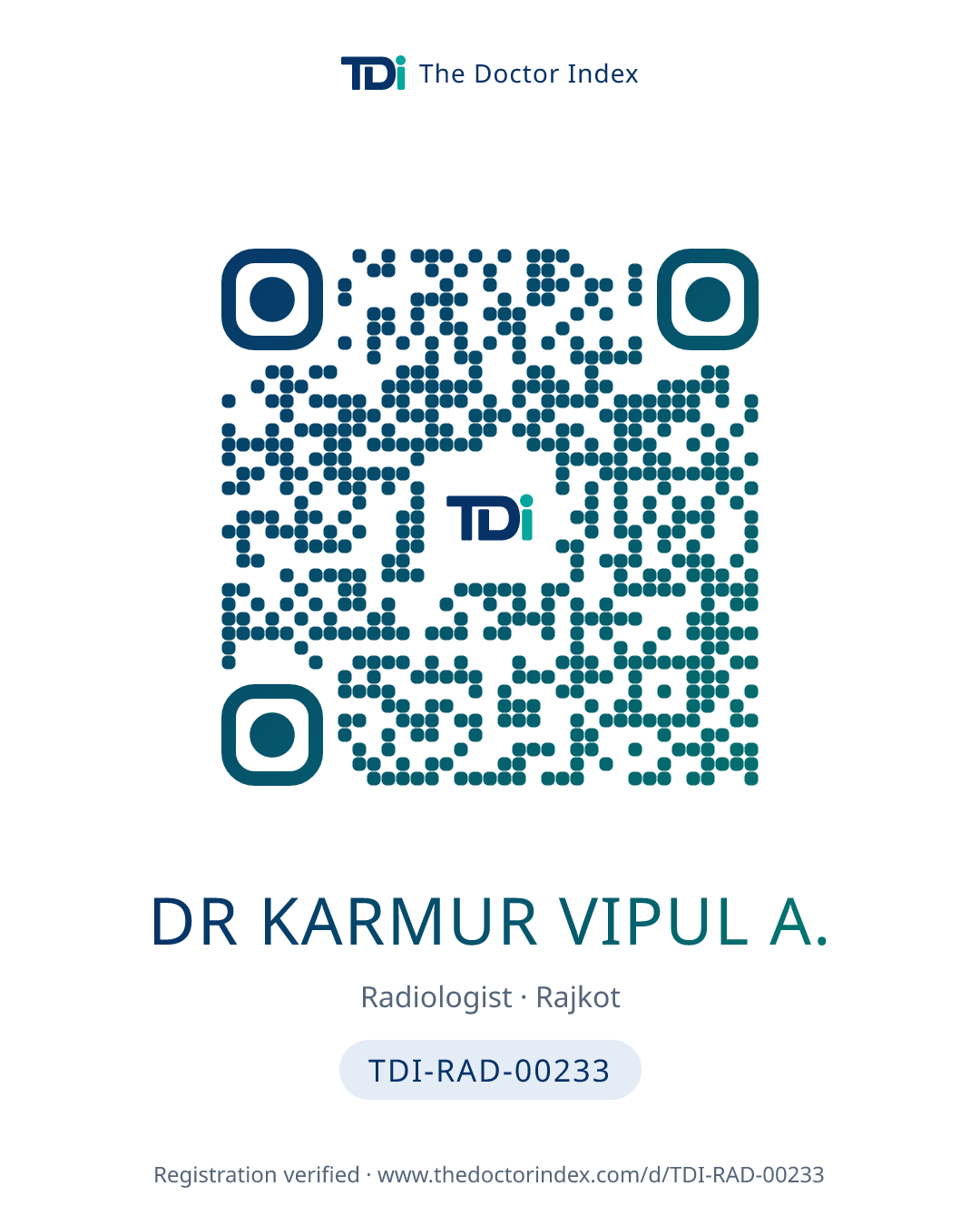 QR card for Dr Karmur Vipul A., TDI-RAD-00233