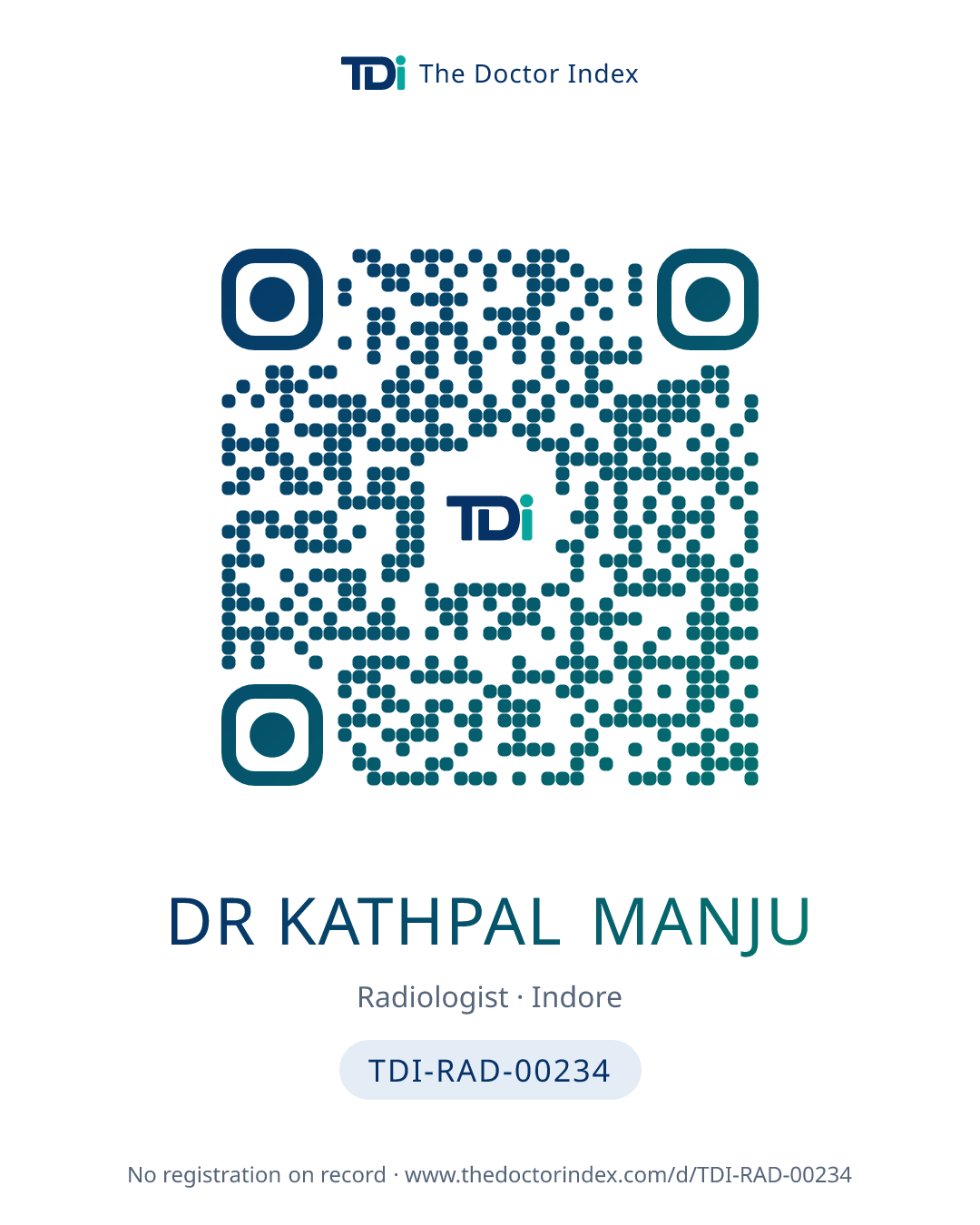 QR card for Dr Kathpal Manju, TDI-RAD-00234