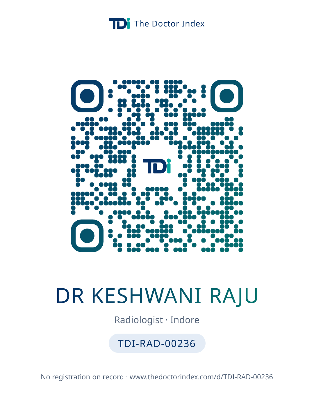QR card for Dr Keshwani Raju, TDI-RAD-00236