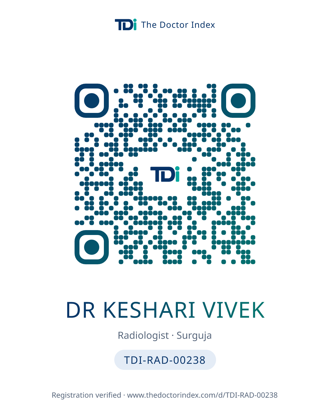 QR card for Dr Keshari Vivek, TDI-RAD-00238