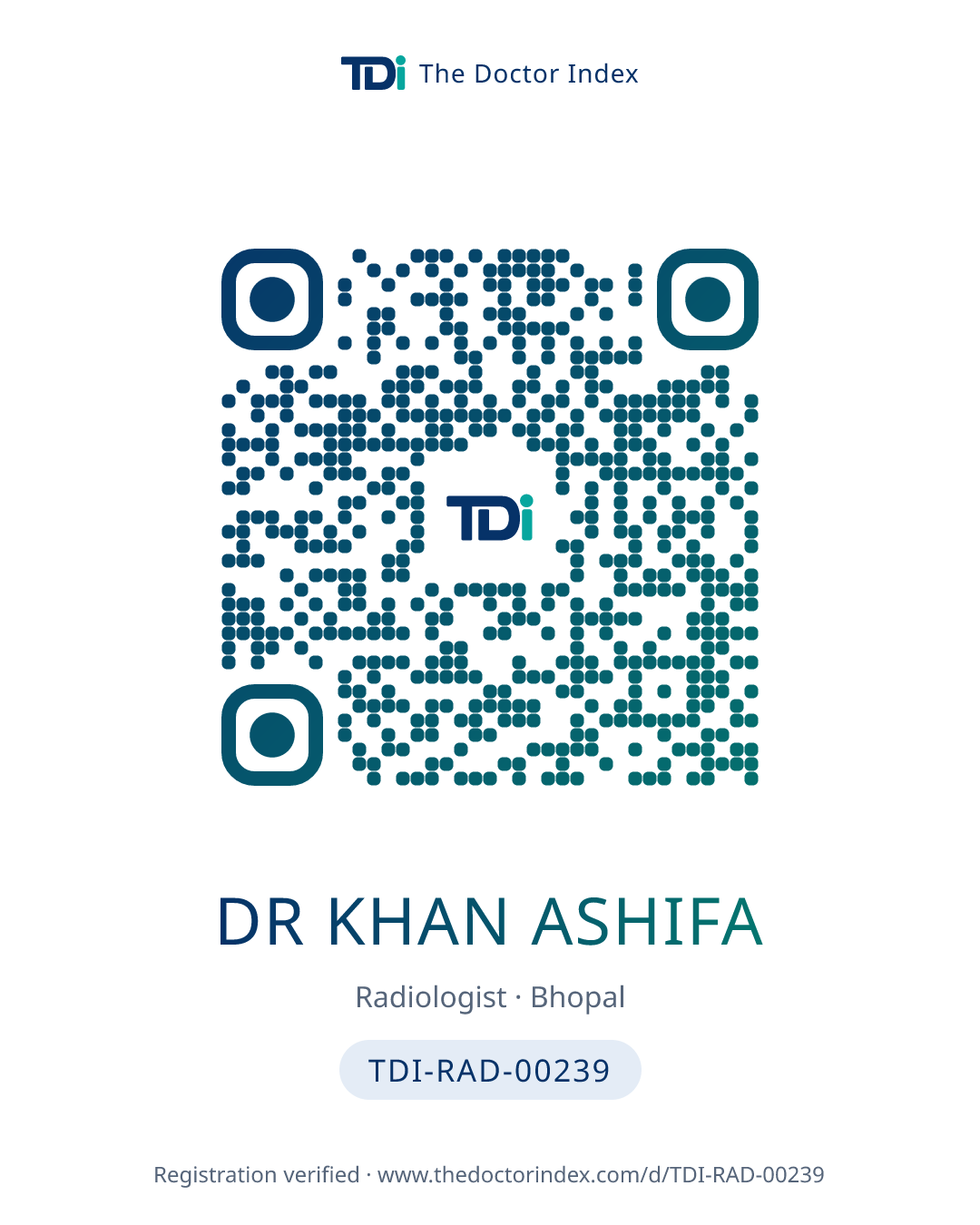 QR card for Dr Khan Ashifa, TDI-RAD-00239
