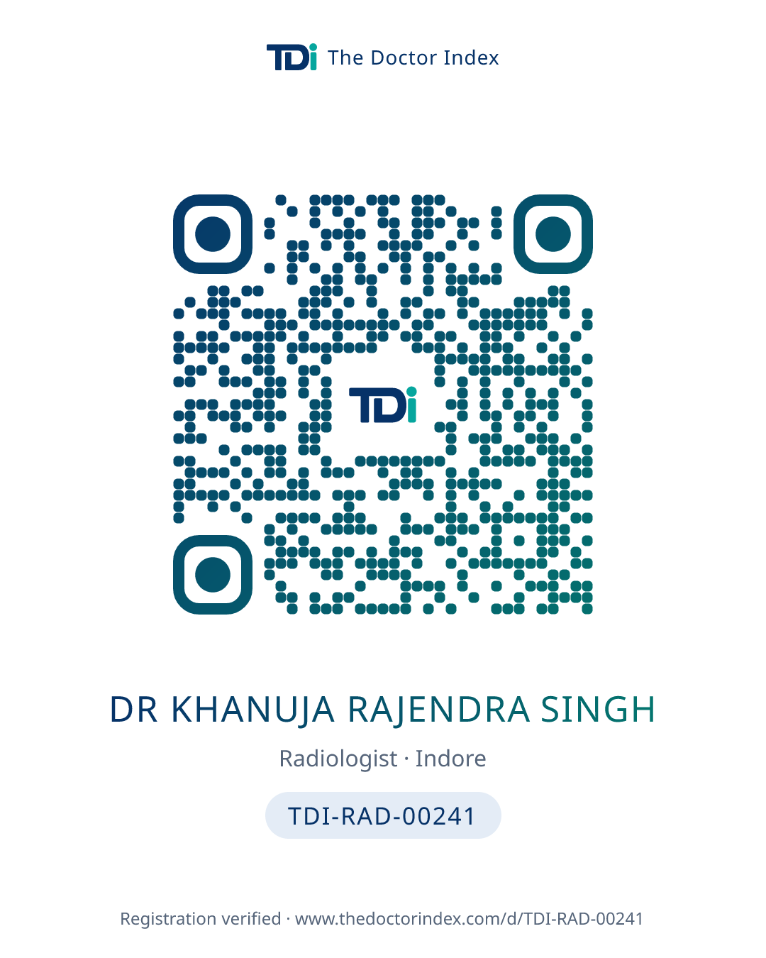 QR card for Dr Khanuja Rajendra Singh, TDI-RAD-00241