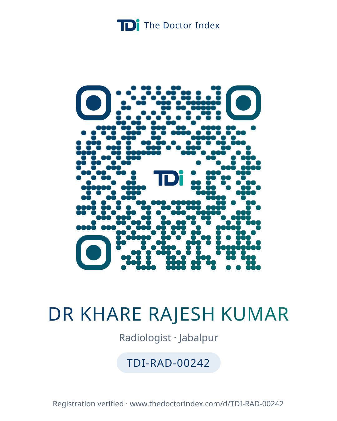 QR card for Dr Khare Rajesh Kumar, TDI-RAD-00242
