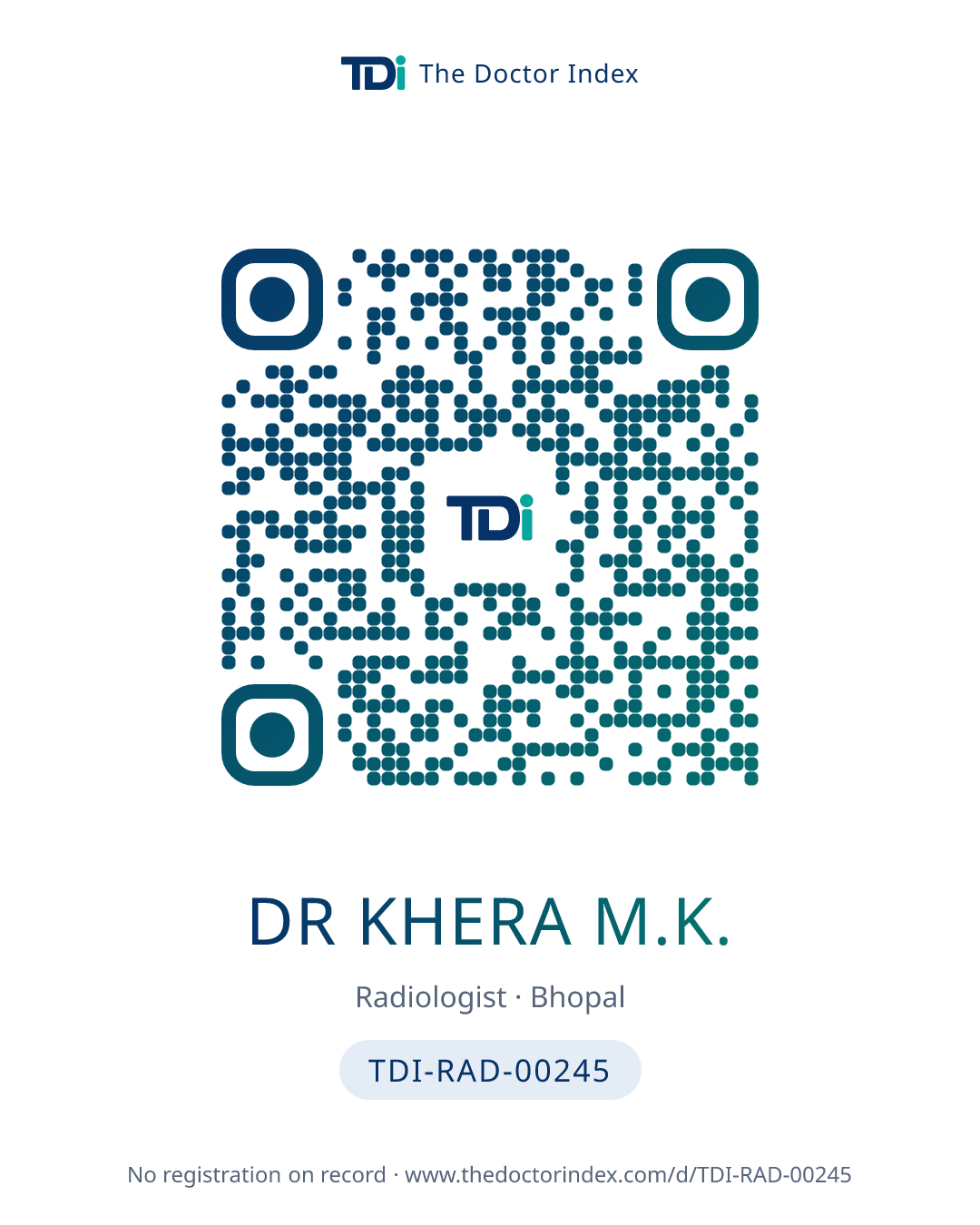 QR card for Dr Khera M.K., TDI-RAD-00245