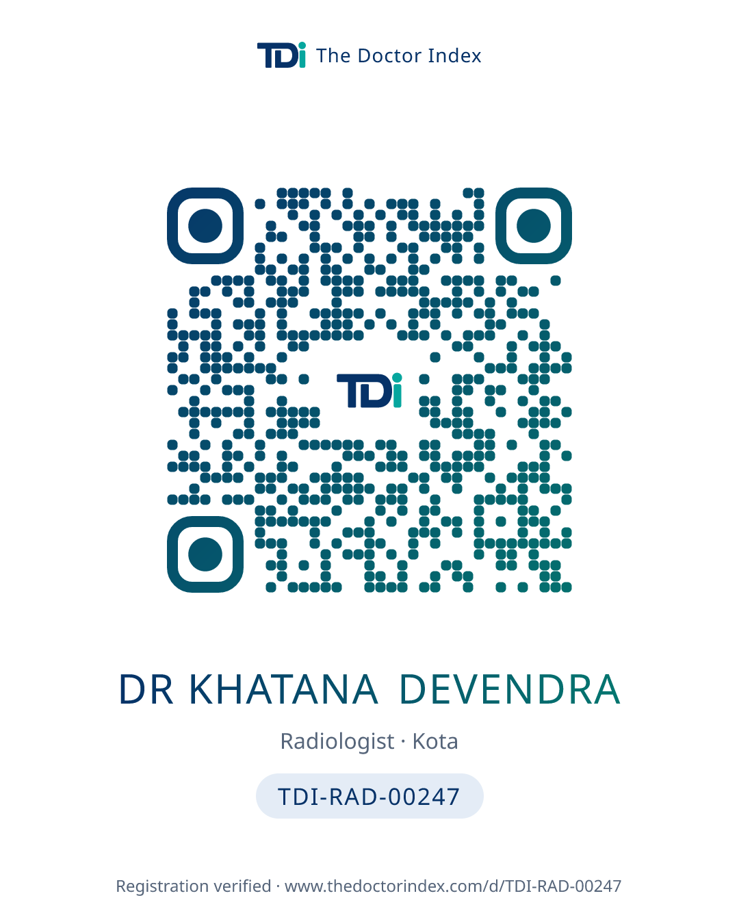 QR card for Dr Khatana Devendra, TDI-RAD-00247
