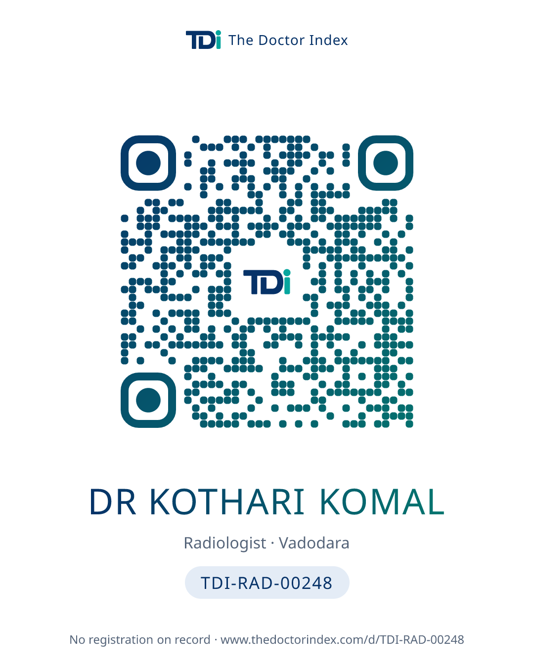 QR card for Dr Kothari Komal, TDI-RAD-00248