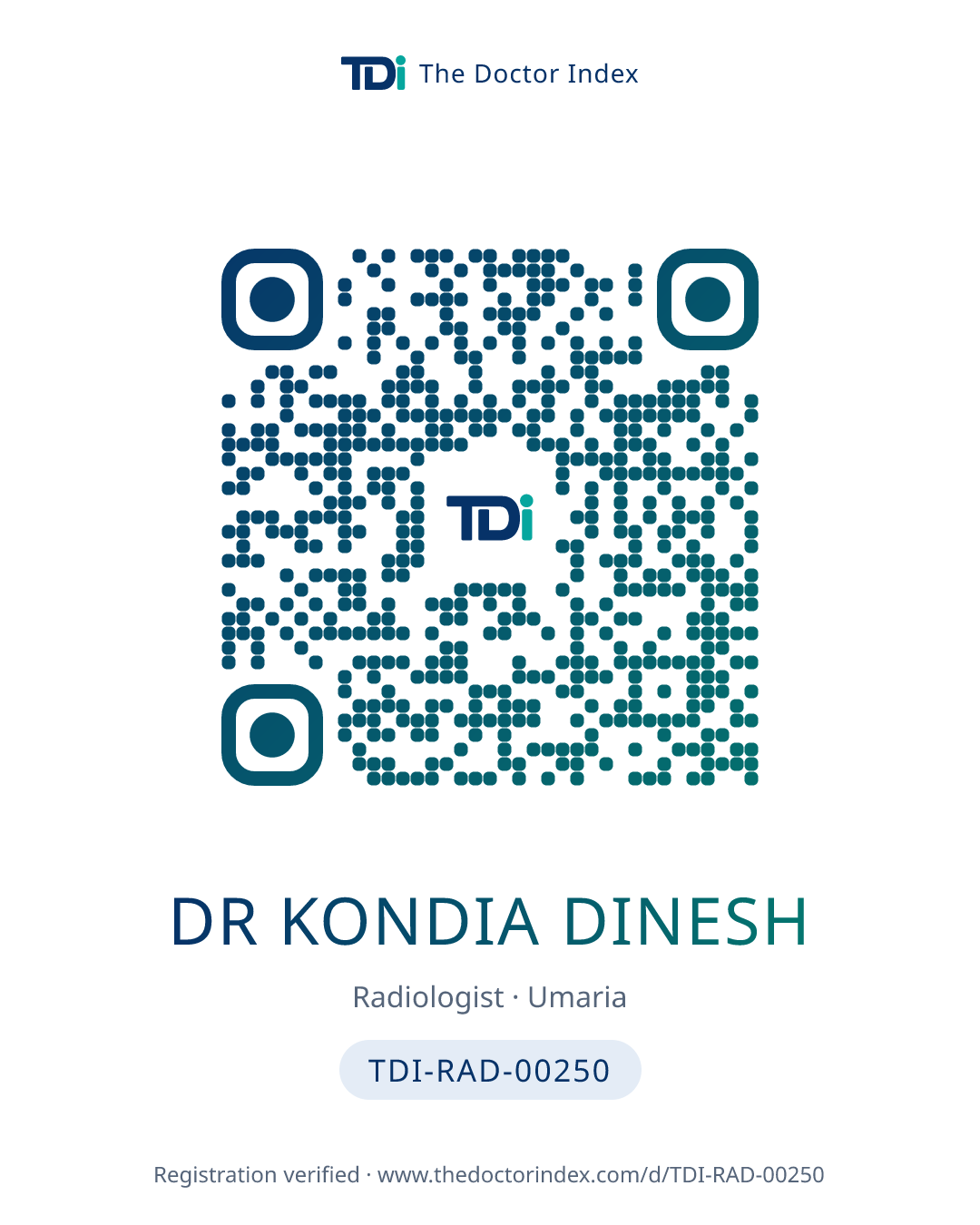 QR card for Dr Kondia Dinesh, TDI-RAD-00250