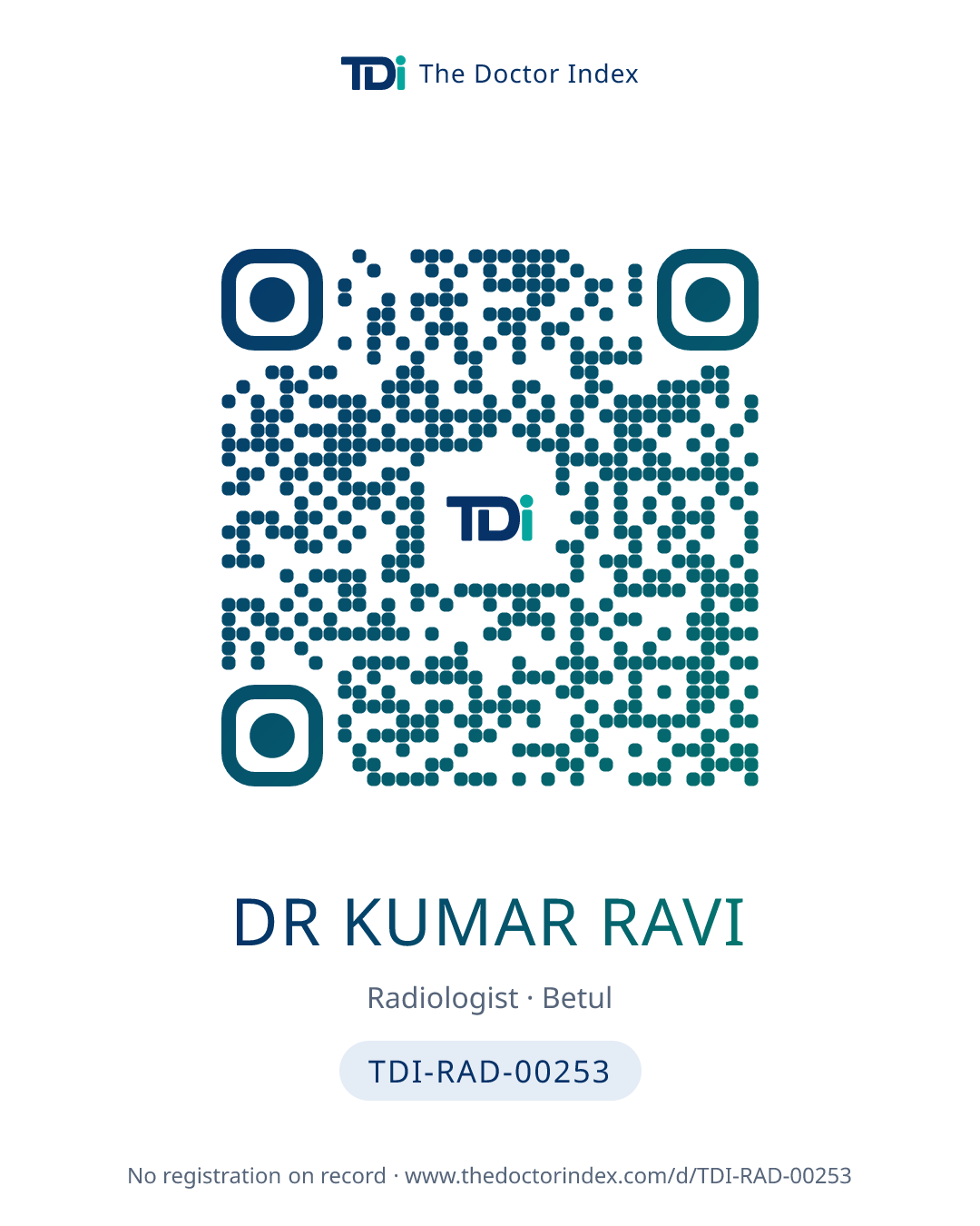 QR card for Dr Kumar Ravi, TDI-RAD-00253